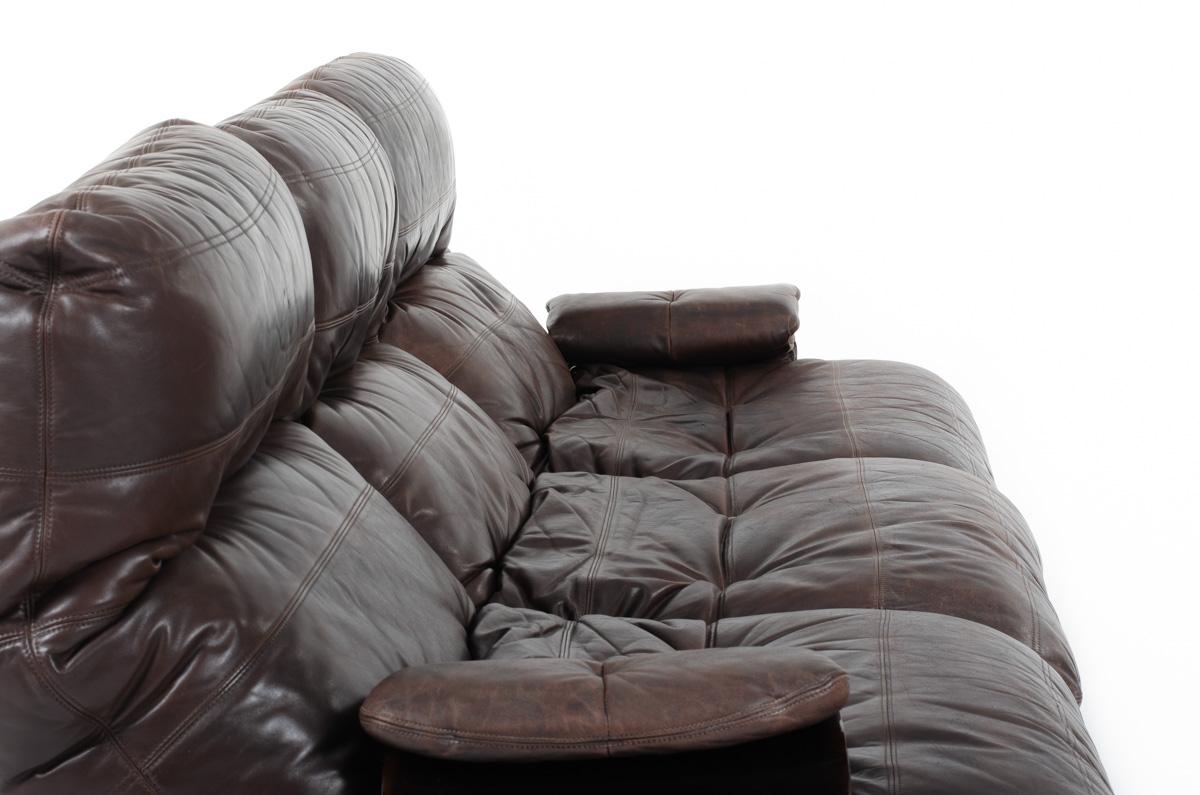 Marsala 3-Seat Sofa Brown Leather by Michel Ducaroy for Ligne Roset, 1970 6