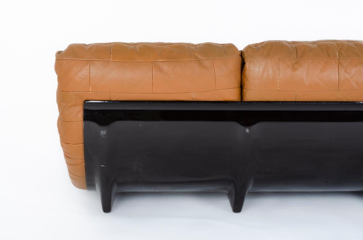 Marsala 3-seat sofa brown leather by Michel Ducaroy for Ligne Roset 1970 For Sale 5