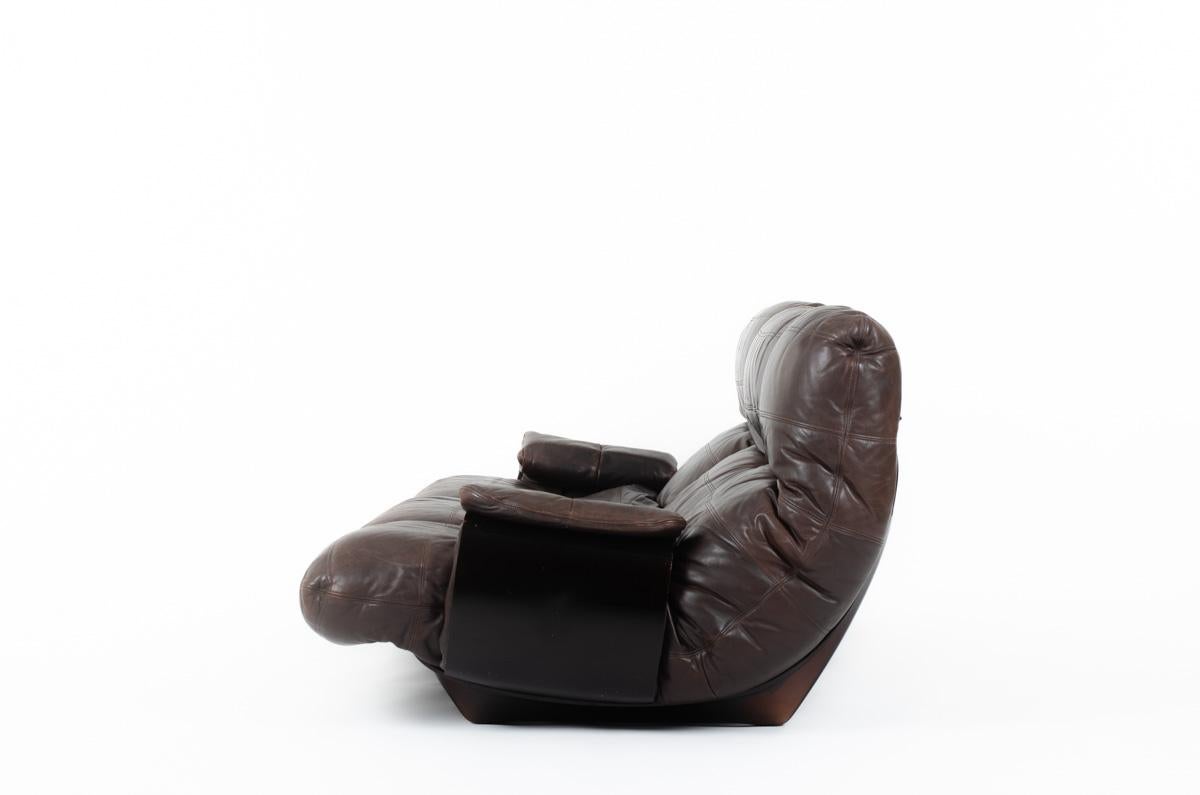 French Marsala 3-Seat Sofa Brown Leather by Michel Ducaroy for Ligne Roset, 1970