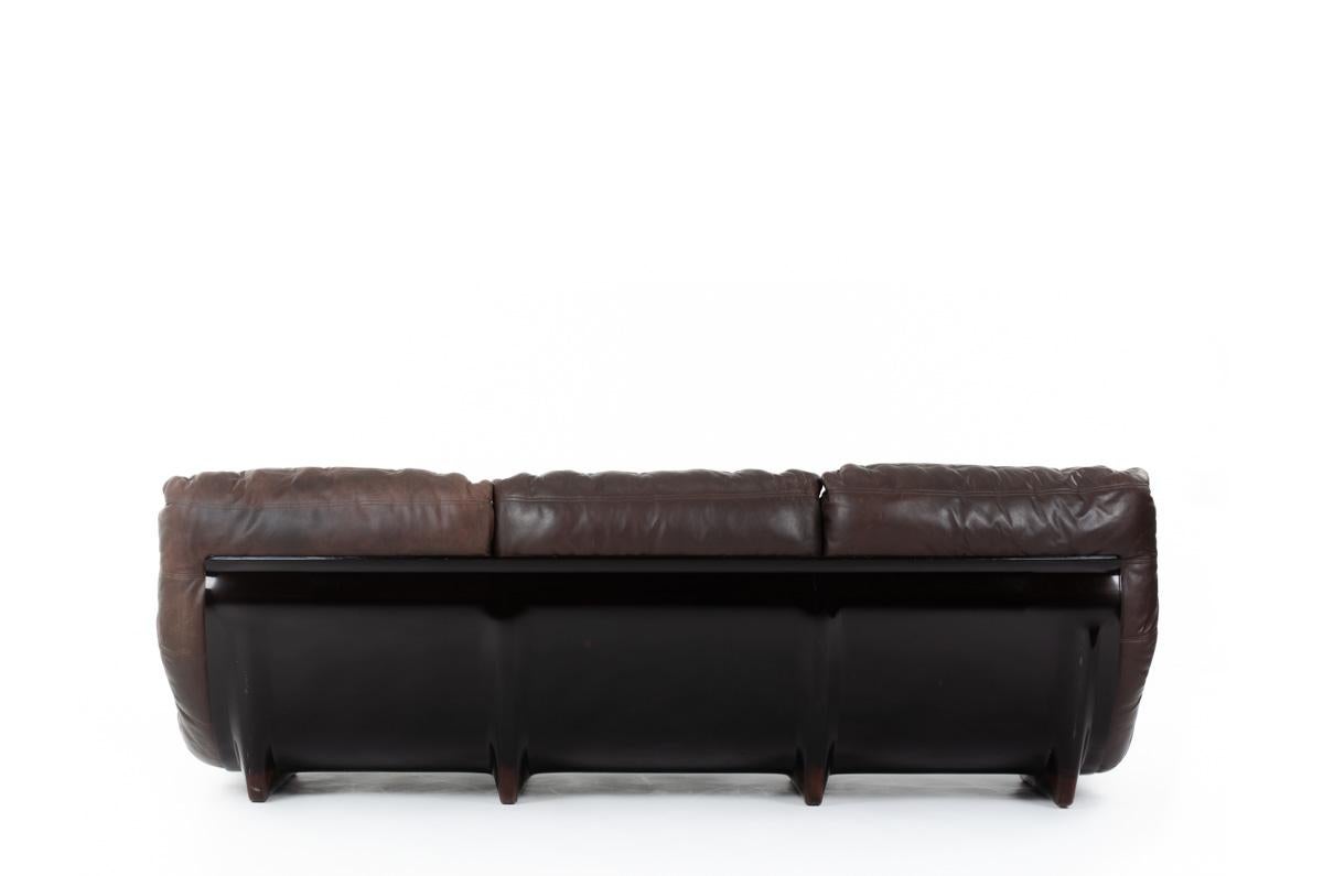 Marsala 3-Seat Sofa Brown Leather by Michel Ducaroy for Ligne Roset, 1970 In Good Condition In JASSANS-RIOTTIER, FR