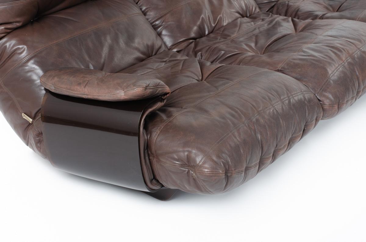 20th Century Marsala 3-Seat Sofa Brown Leather by Michel Ducaroy for Ligne Roset, 1970
