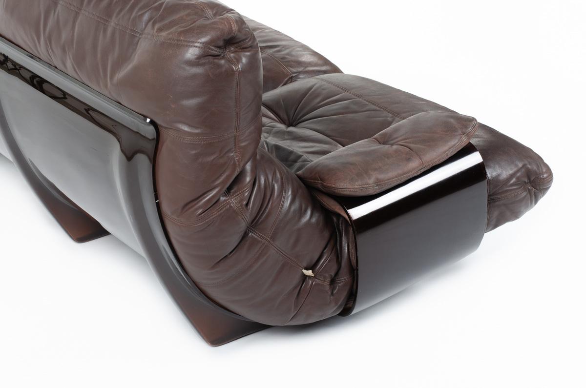 Cuir Canapé 3 places Marsala en cuir Brown par Michel Ducaroy pour Ligne Roset, 1970