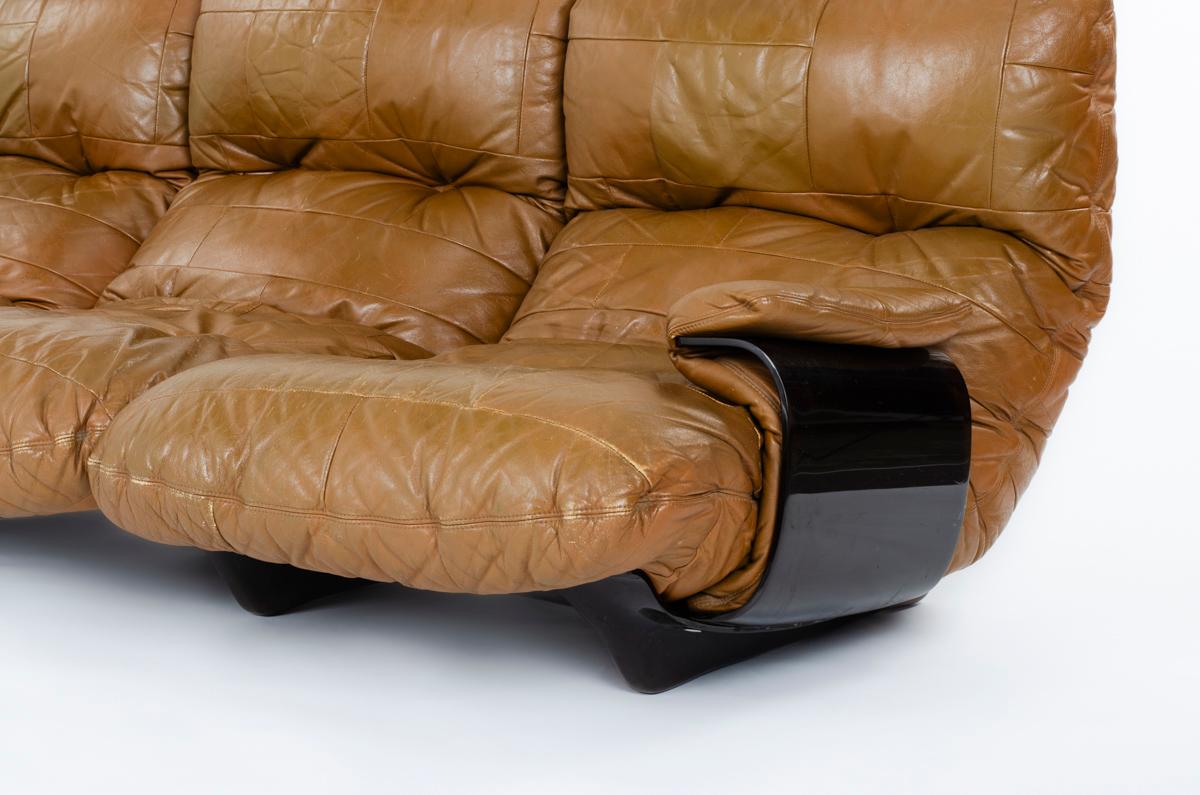Marsala 3-Sitz-Sofa aus braunem Leder von Michel Ducaroy für Ligne Roset, 1970 im Angebot 4