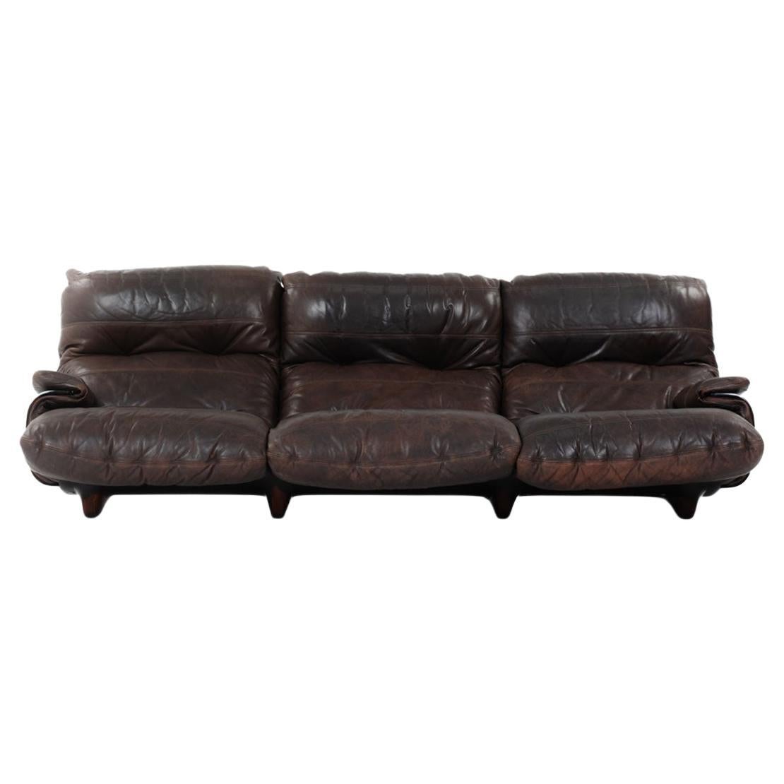 Marsala 3-Seat Sofa Brown Leather by Michel Ducaroy for Ligne Roset, 1970