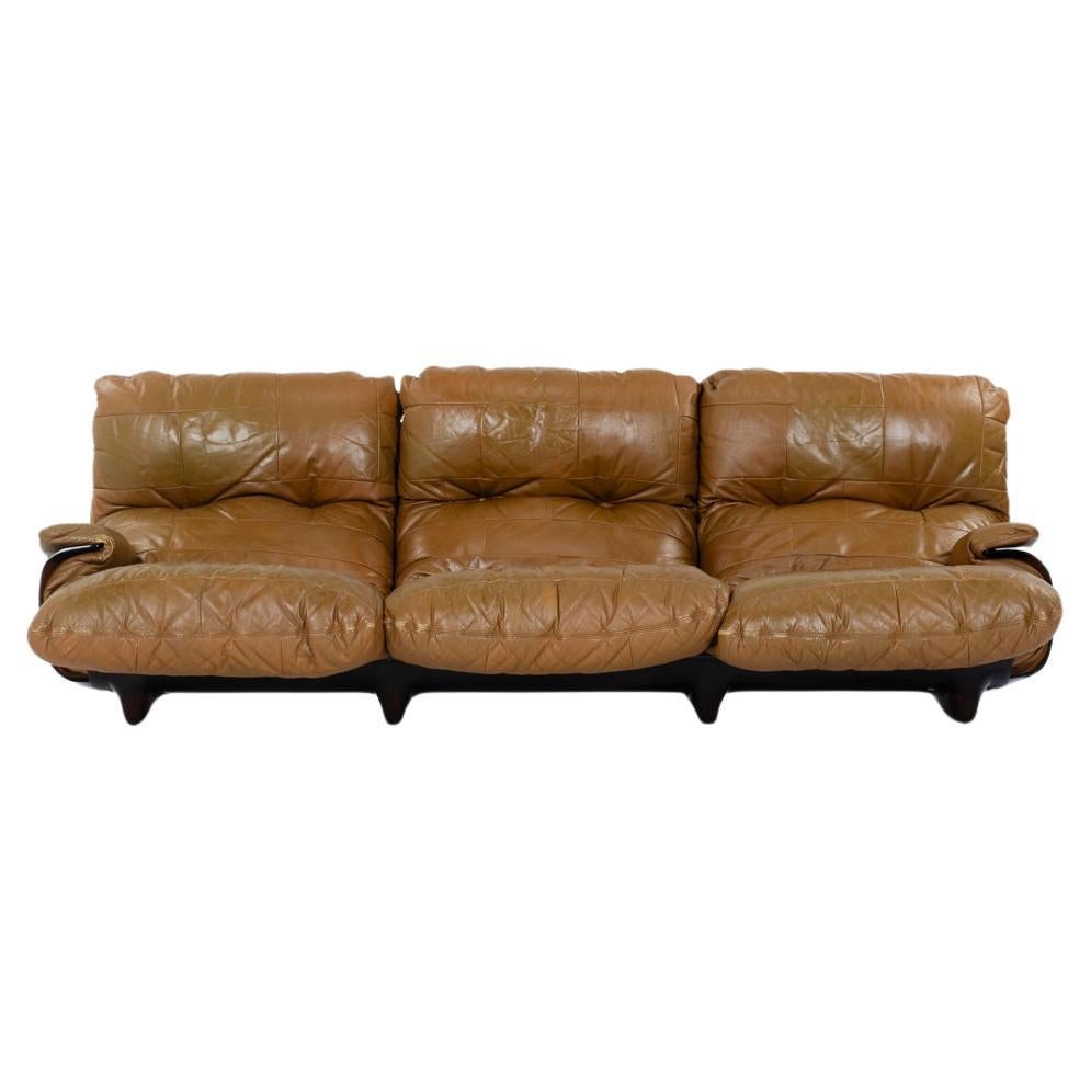 Marsala 3-seat sofa brown leather by Michel Ducaroy for Ligne Roset 1970