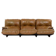 Vintage Marsala 3-seat sofa brown leather by Michel Ducaroy for Ligne Roset 1970