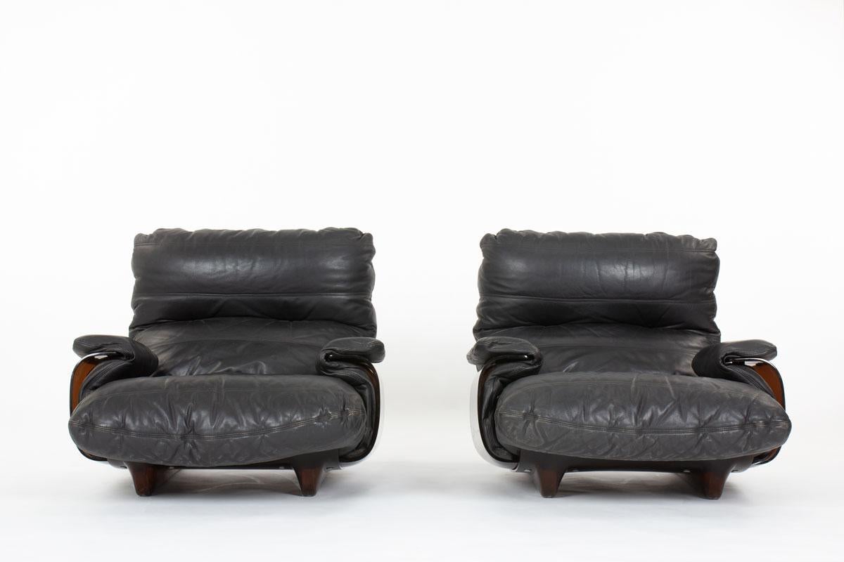 French Marsala armchairs by Michel Ducaroy for Ligne Roset, 1970s, set de 2 For Sale