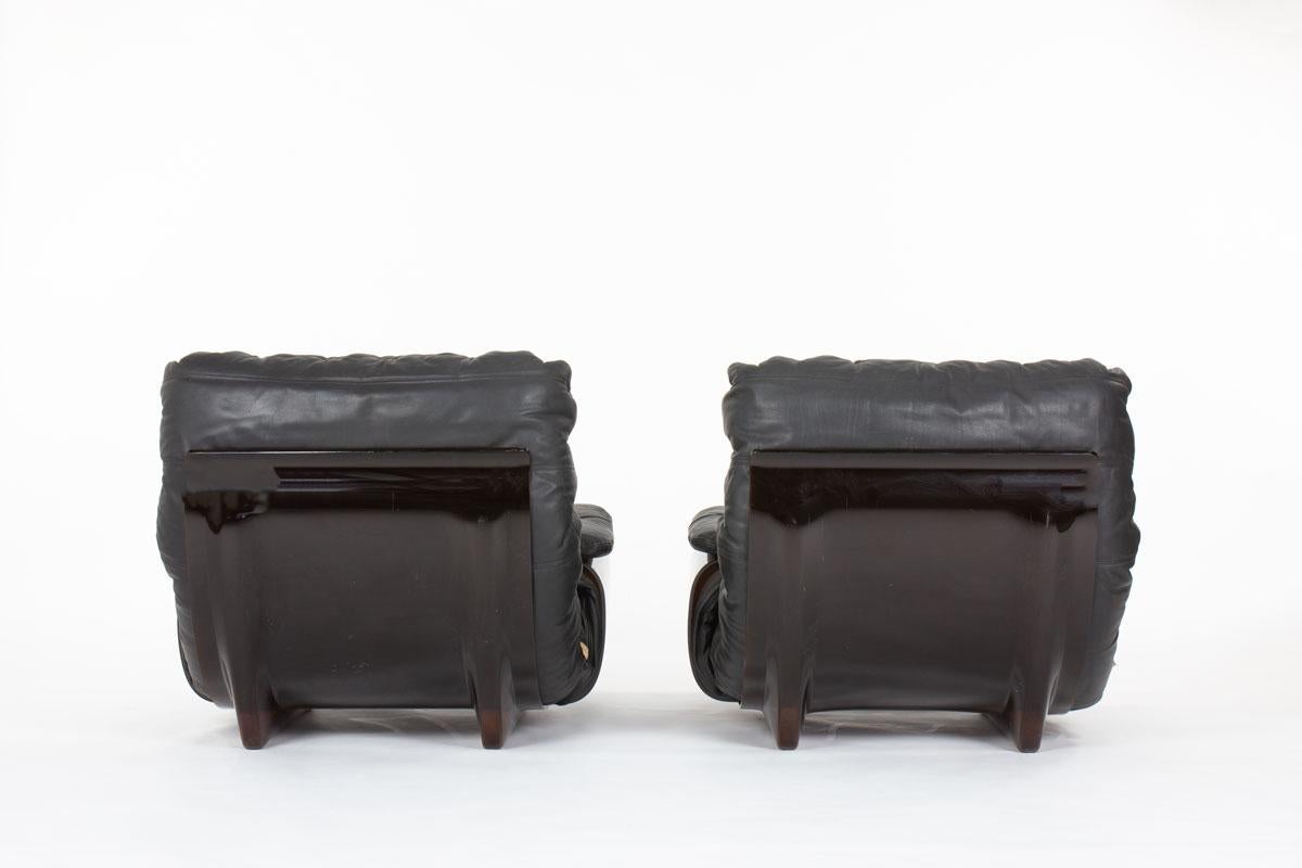 Leather Marsala armchairs by Michel Ducaroy for Ligne Roset, 1970s, set de 2 For Sale