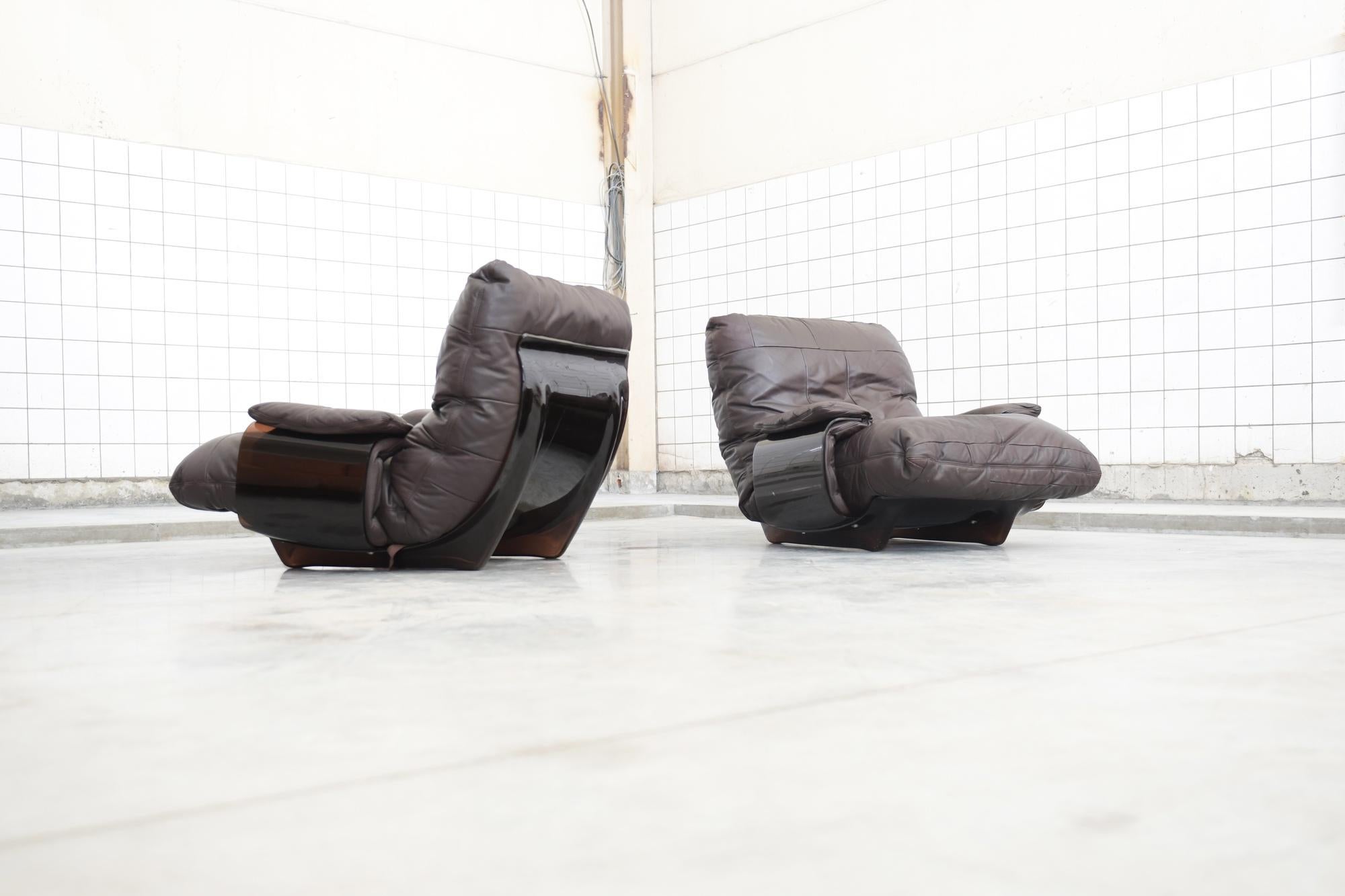 Mid-Century Modern Marsala brown patchwork leather - Michel Ducaroy - Ligne Roset