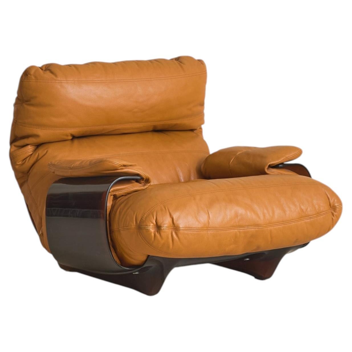 Marsala' Cognac Leather Lounge Chair by Michel Ducaroy for Ligne Roset, 1970s