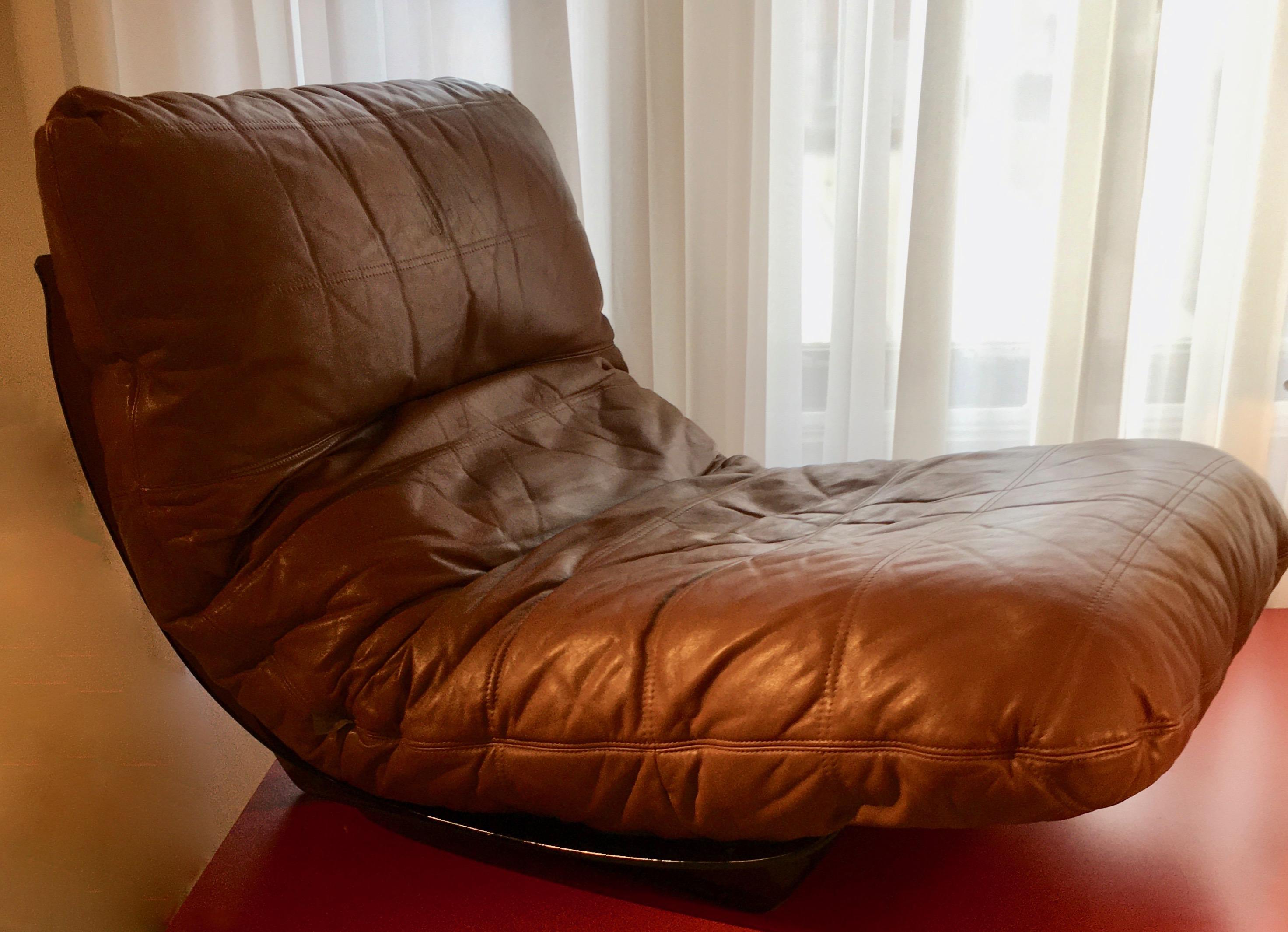 French Marsala Leather Chair by Michel Ducaroy for Ligne Roset, France, 1970
