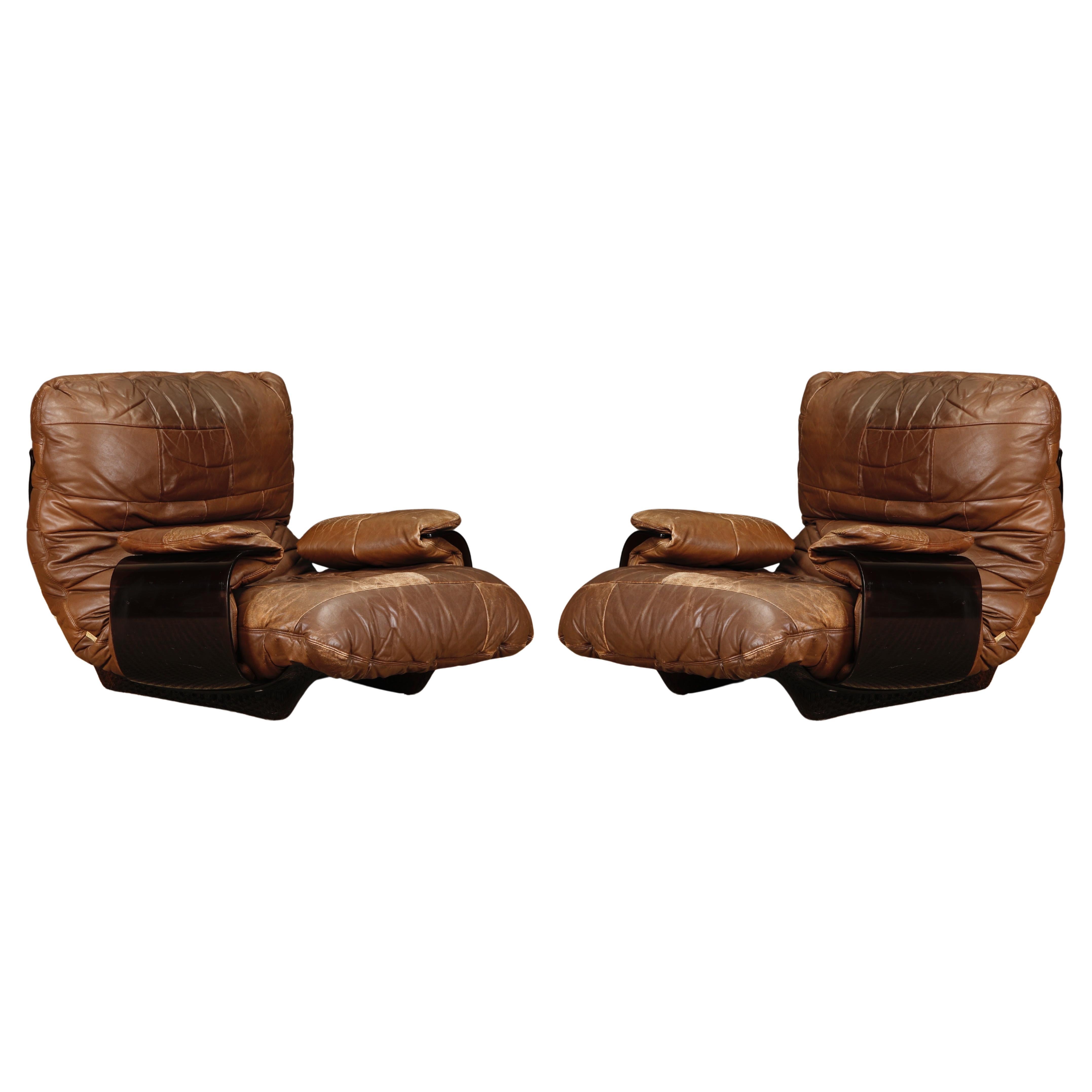 'Marsala' Lounge Chairs by Michel Ducaroy for Ligne Roset, France c 1971, Signed