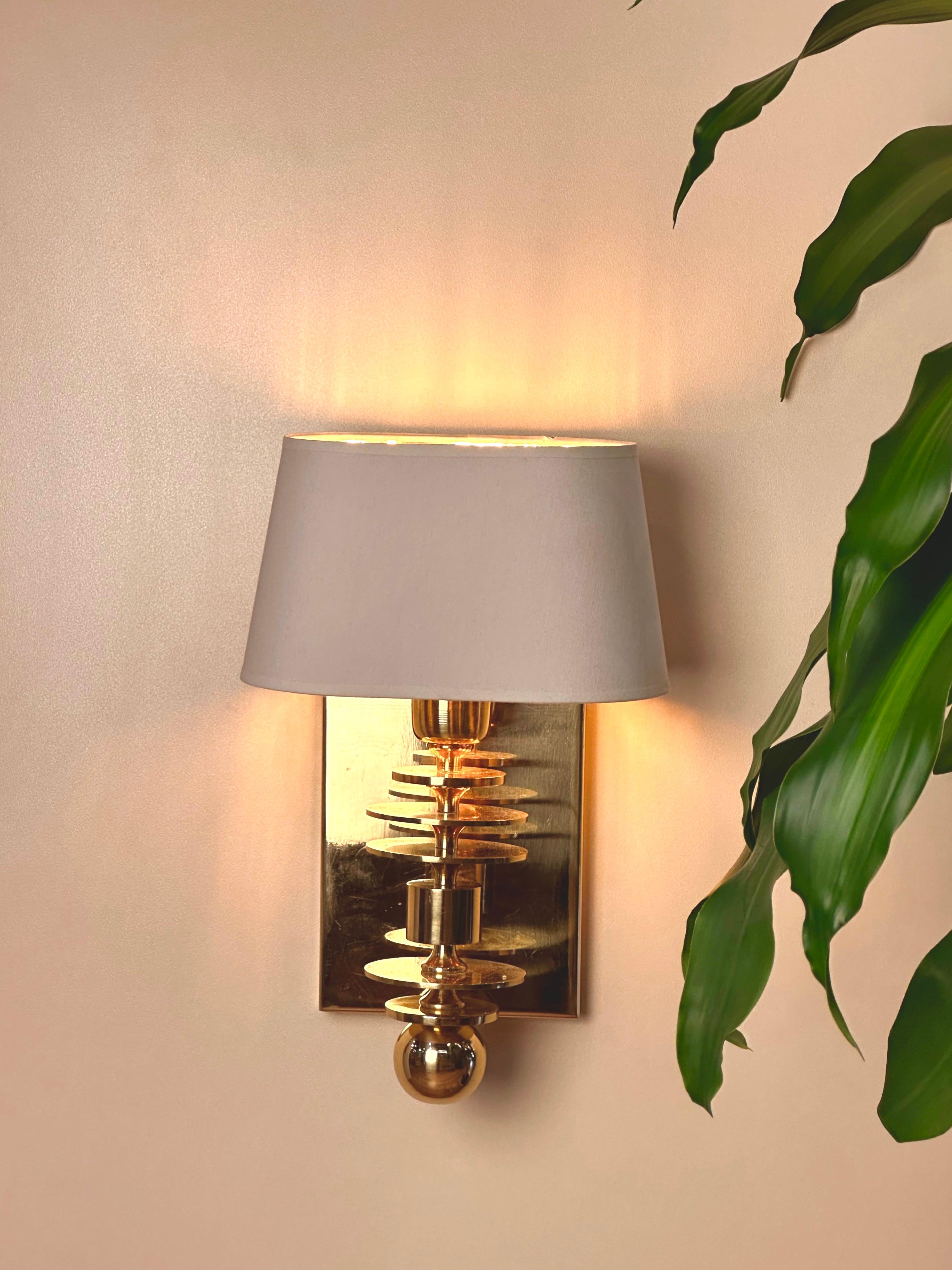 Welded Marsala Shade Brass Wall Sconce Mid-Century Modern Lighting For Sale
