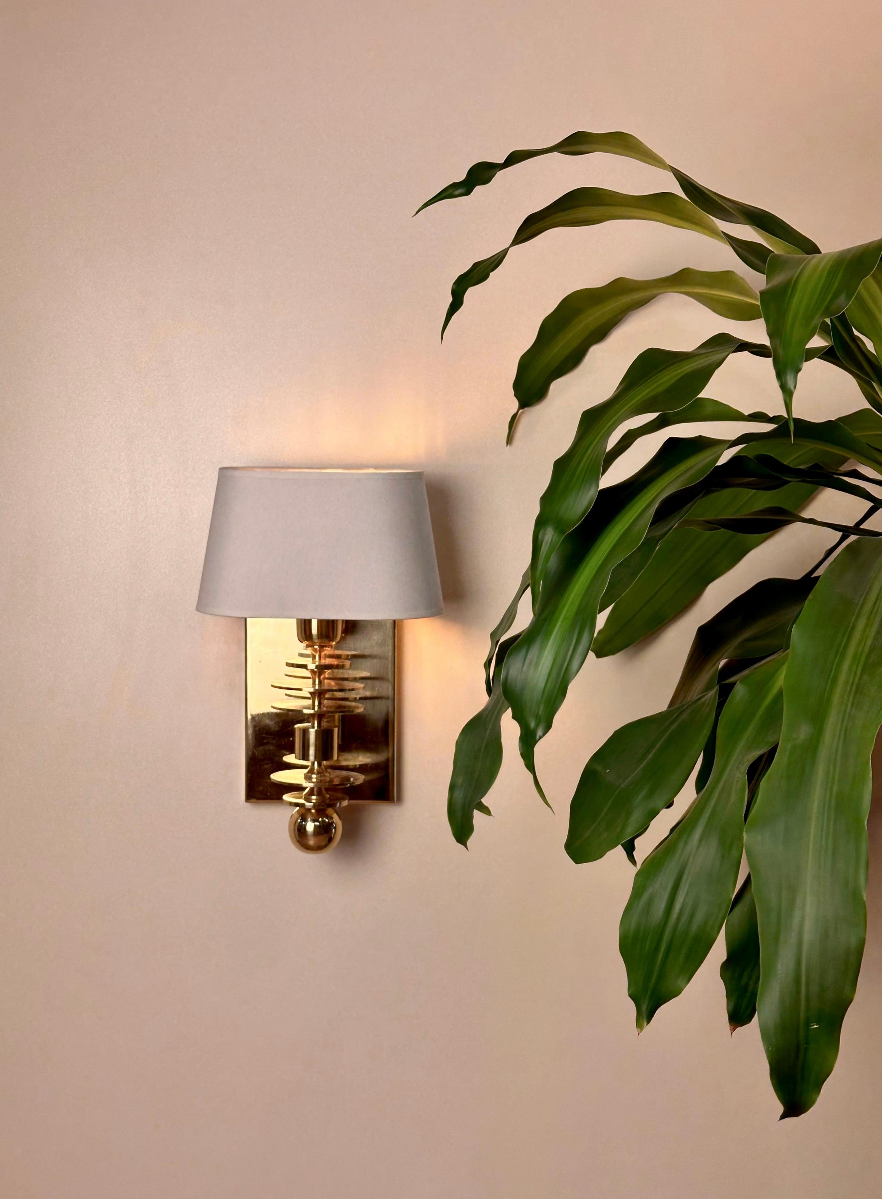 Contemporary Marsala Shade Brass Wall Sconce Mid-Century Modern Lighting For Sale