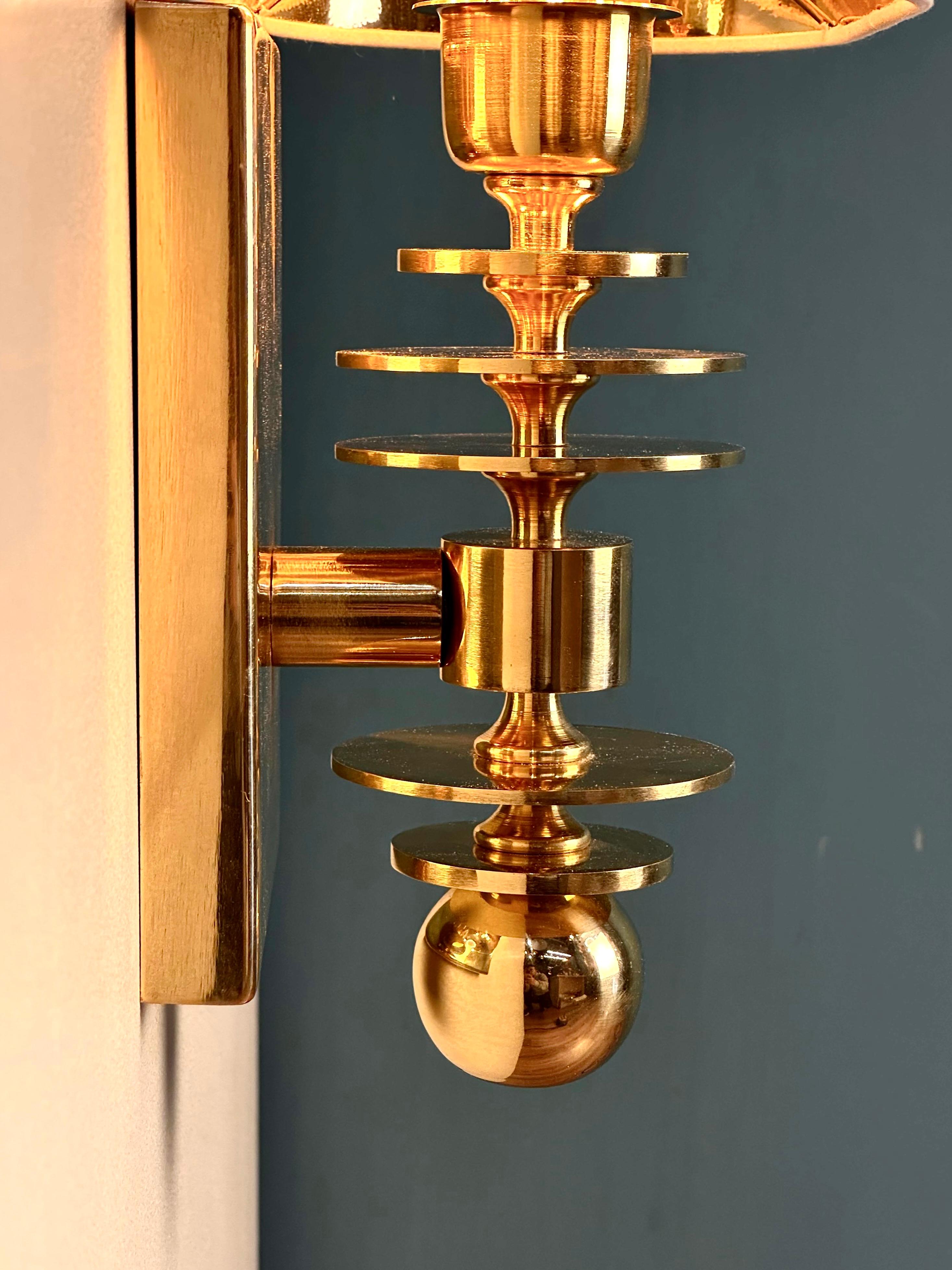 Fabric Marsala Shade Brass Wall Sconce Mid-Century Modern Lighting For Sale