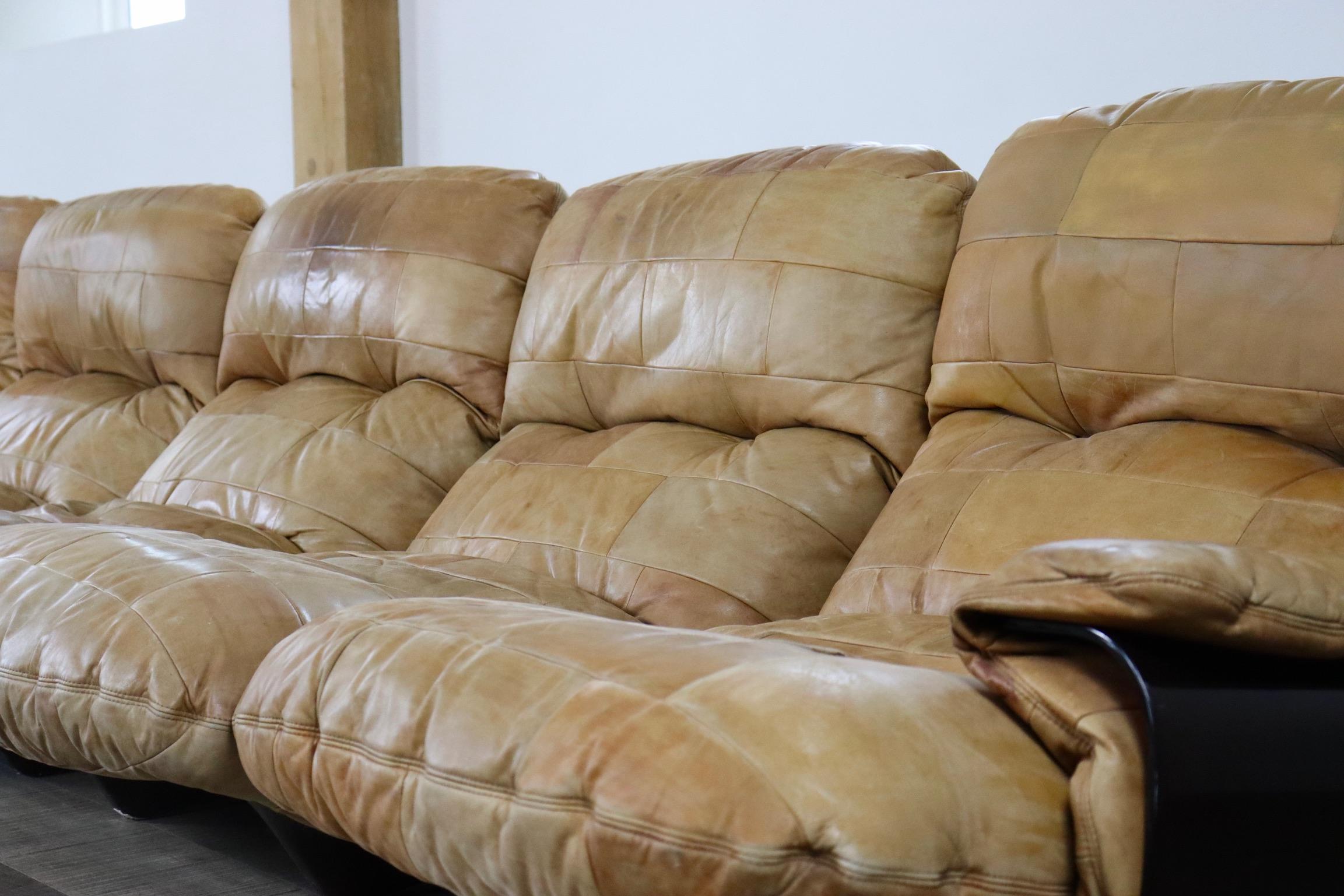 Marsala Sofa in Cognac Leather by Michel Ducaroy for Ligne Roset, 1970s In Good Condition In ABCOUDE, UT