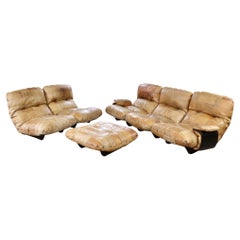 Canapé Marsala en cuir cognac de Michel Ducaroy pour Ligne Roset, 1970