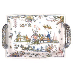 Antique Early 18th-century Marseille Faïence Chinoiserie Footed Tray