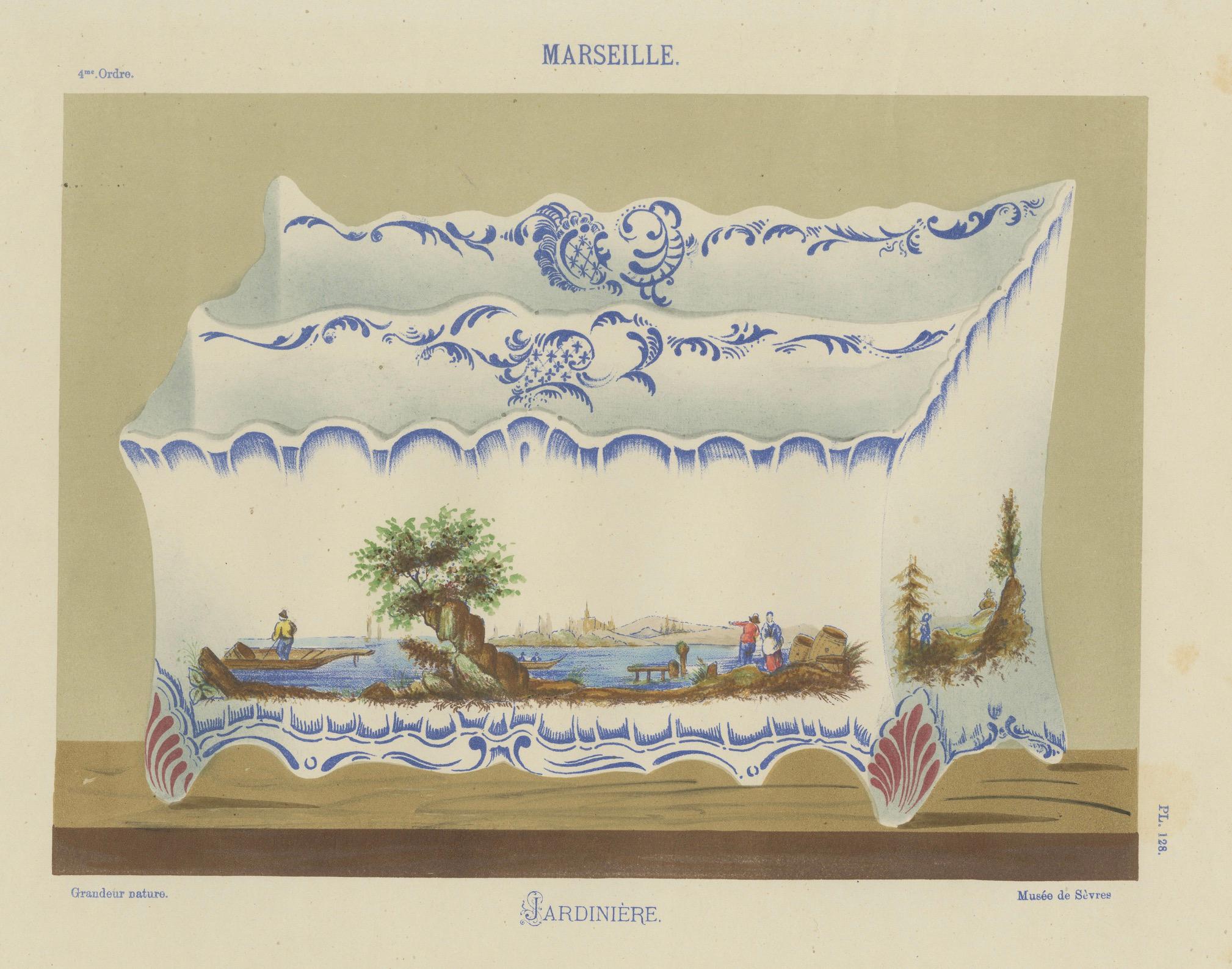 Paper Marseille Jardinière Print: Charming Riverside Elegance of French Pottery, 1874 For Sale