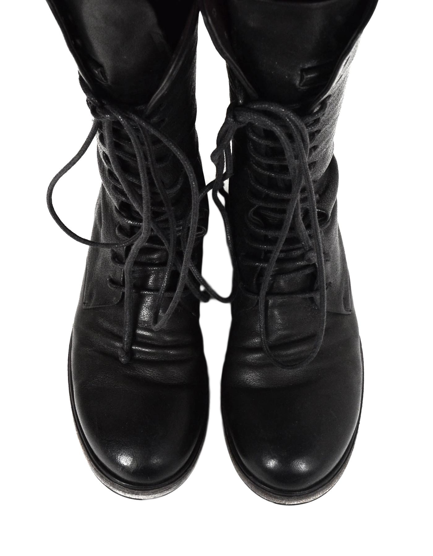 Marsell Black Leather Tall Lace Up Combat Boots Sz 37.5 3