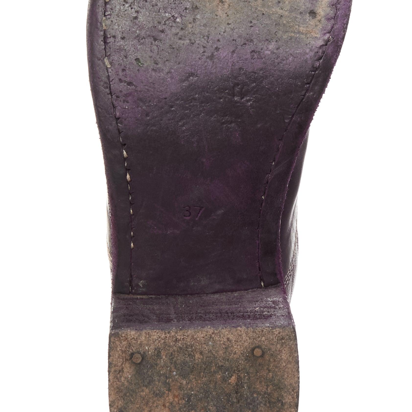 MARSELL dark purple tumbled leather silver front zip ankle boots EU37 For Sale 5