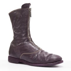 MARSELL bottines en cuir tumbled violet foncé avec fermeture éclair argentée EU37