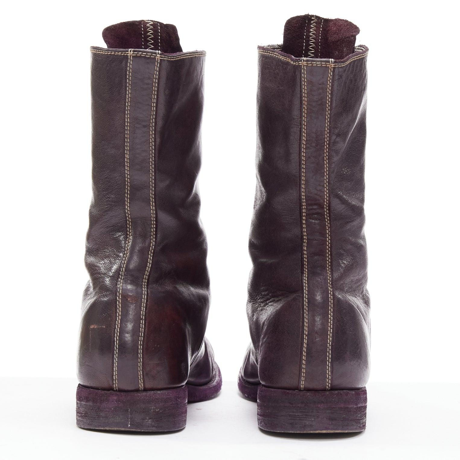 Women's MARSELL dark purple tumbled leather silver front zip ankle boots EU37 For Sale