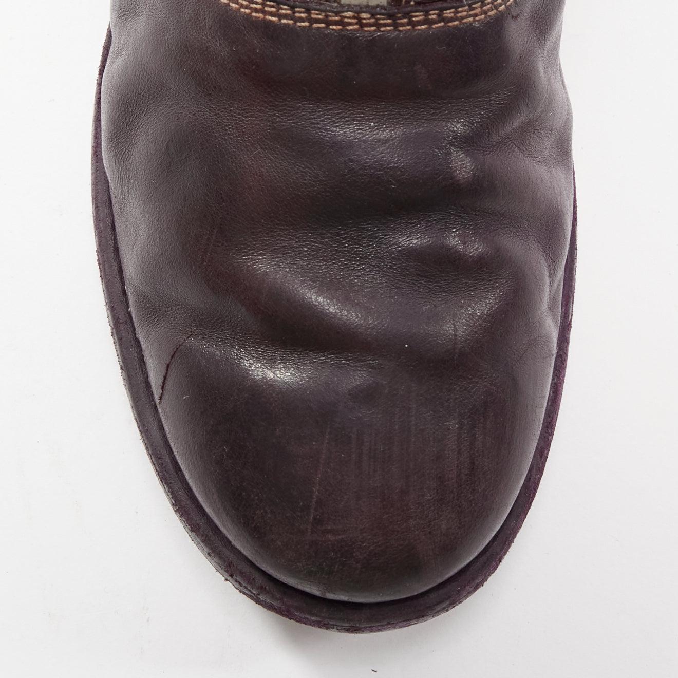 MARSELL dark purple tumbled leather silver front zip ankle boots EU37 For Sale 1