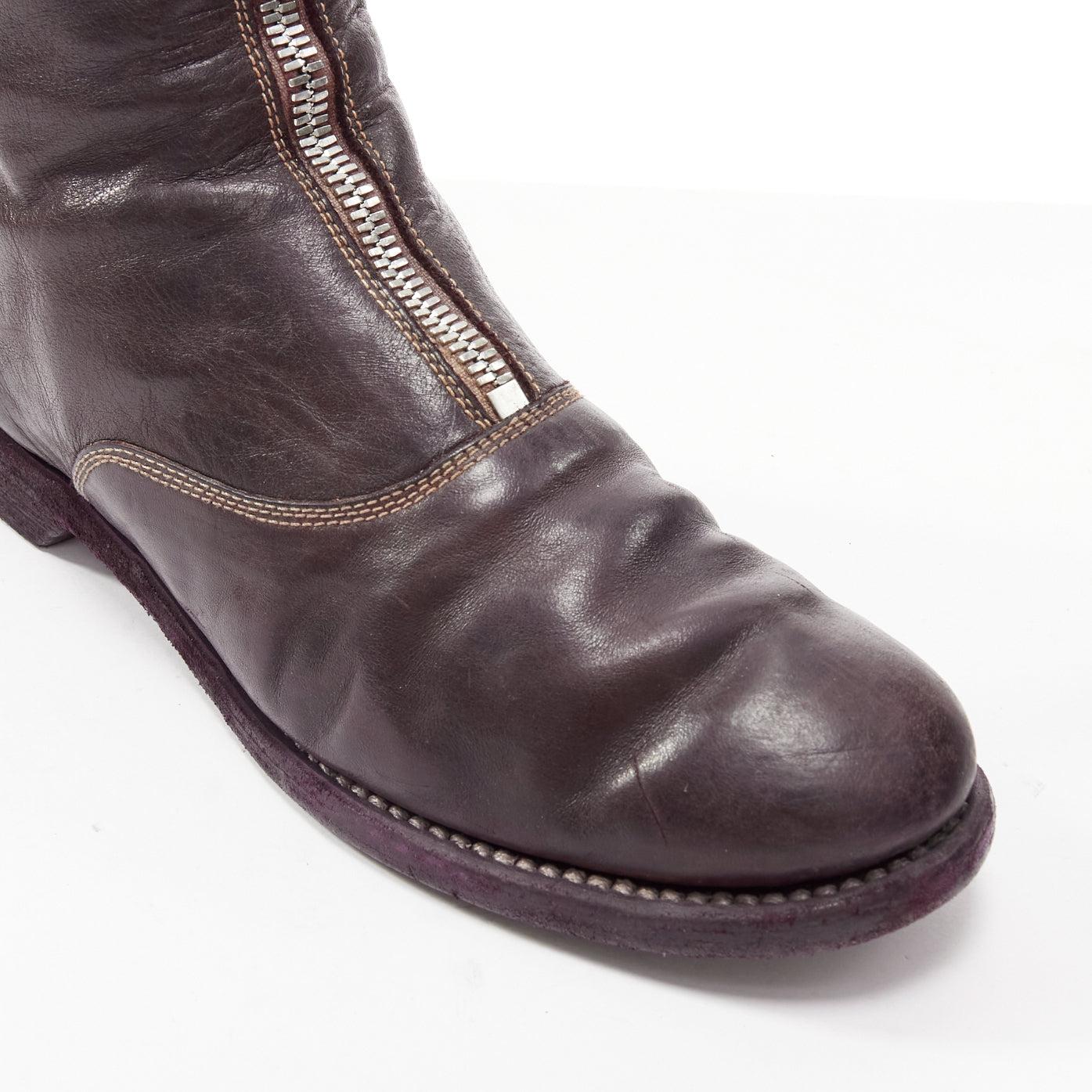 MARSELL dark purple tumbled leather silver front zip ankle boots EU37 For Sale 2