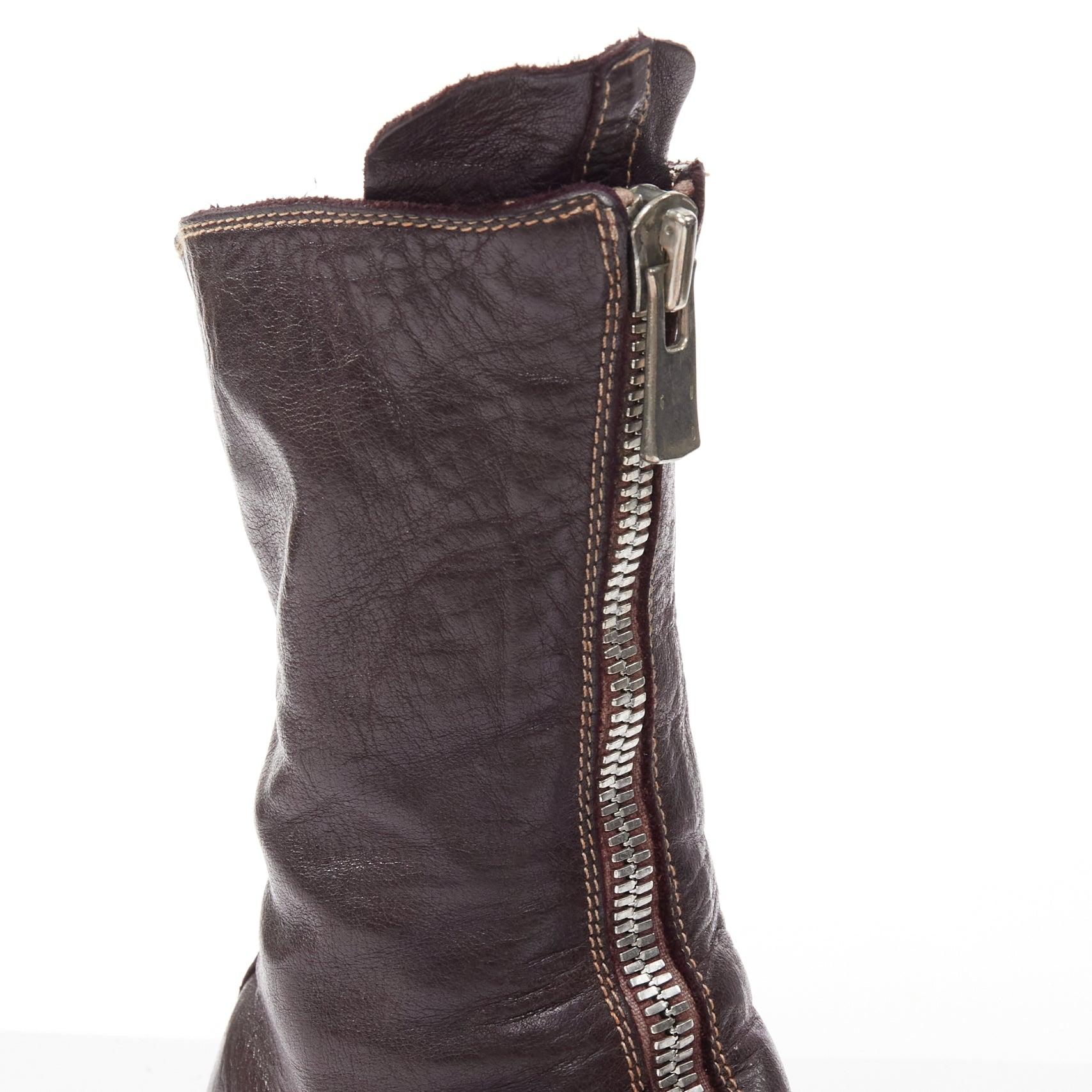 MARSELL dark purple tumbled leather silver front zip ankle boots EU37 For Sale 3