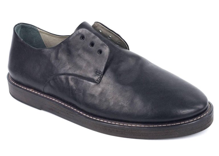 Marsell Mens Black Worn Leather Granblocco Slip On Oxford Shoes For ...