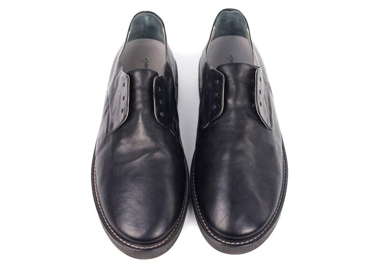 Marsell Mens Black Worn Leather Granblocco Slip On Oxford Shoes For ...
