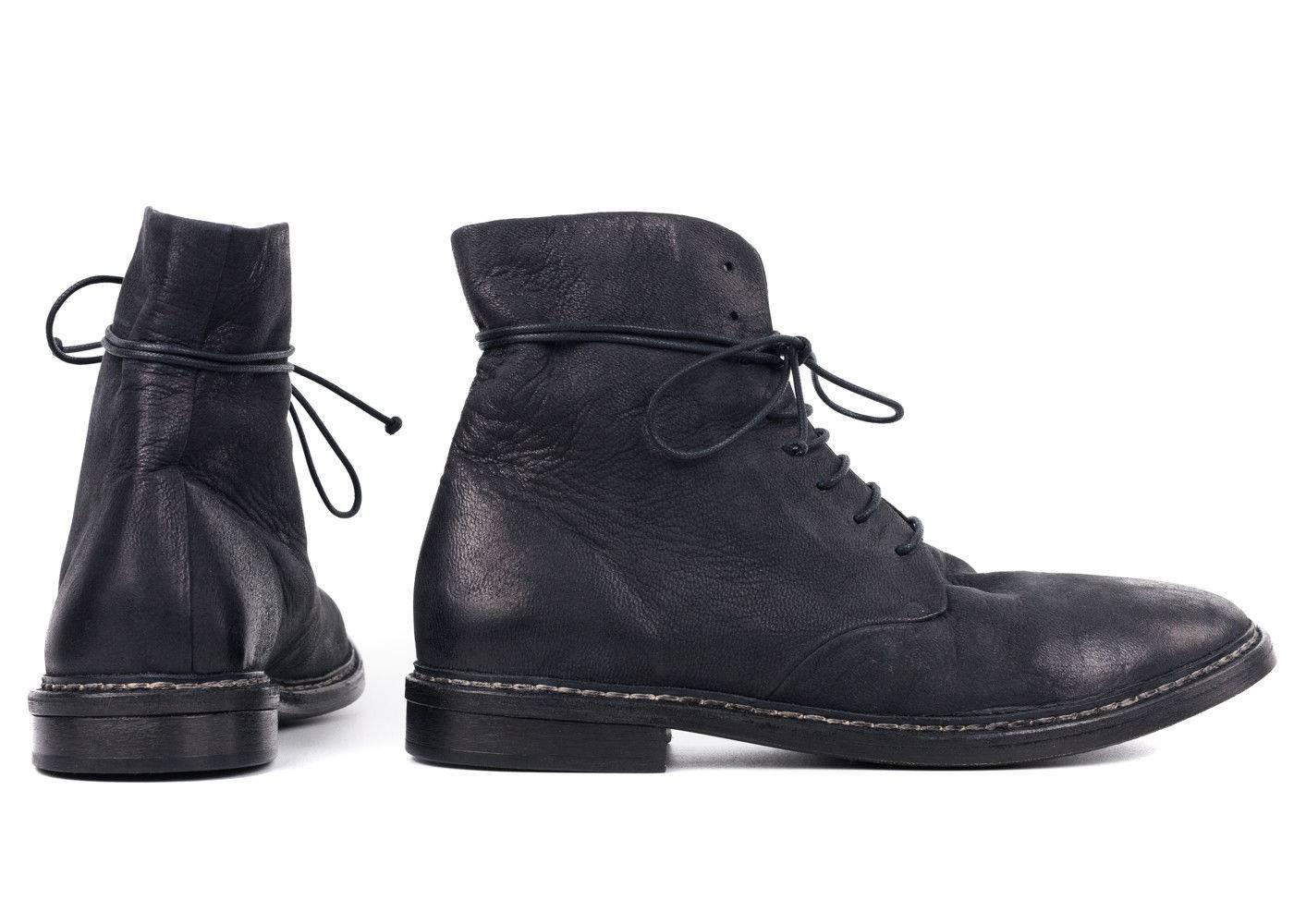 Marsell Mens Smoke Black Worn Leather Grupiatta Combat Boots In New Condition For Sale In Brooklyn, NY