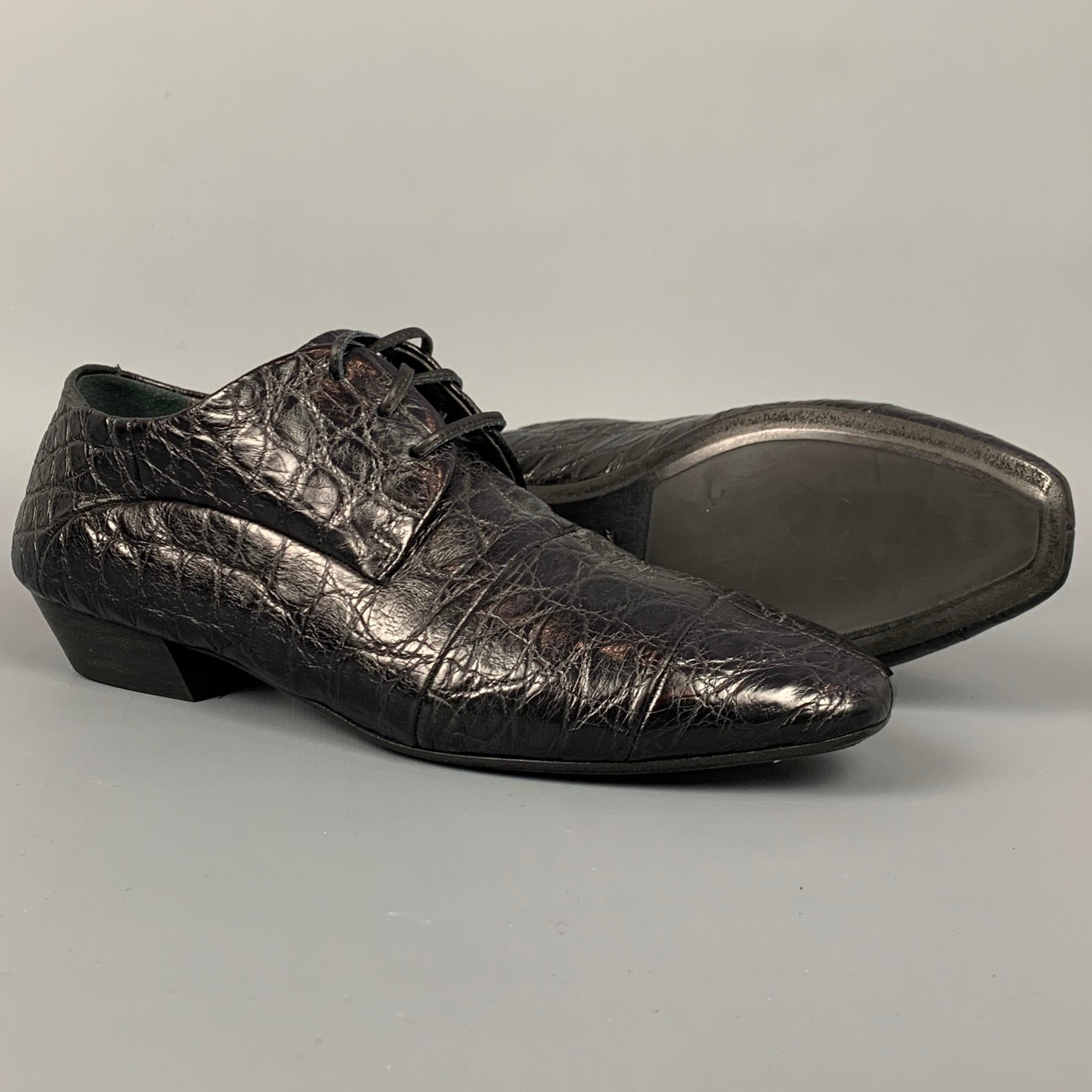 MARSELL Size 7 Black Embossed Leather Flat Laces In Good Condition In San Francisco, CA