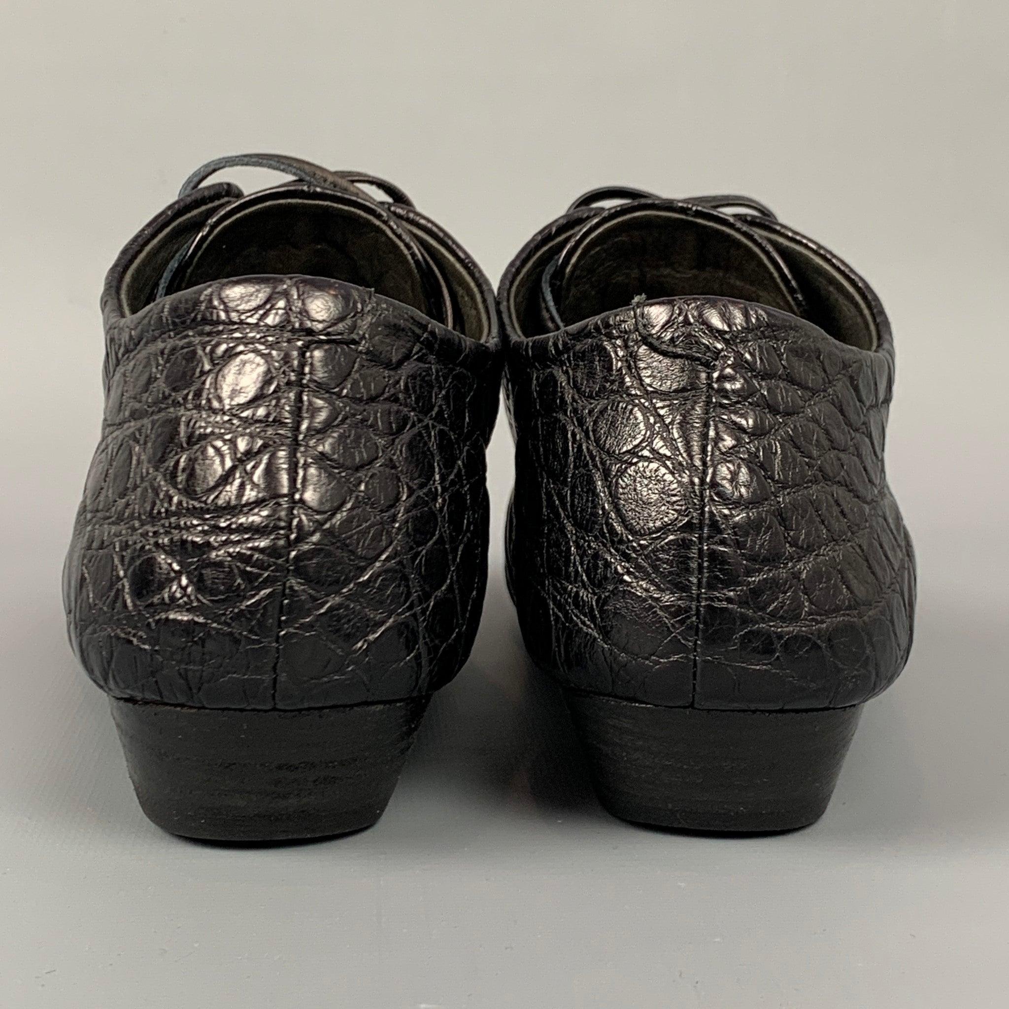 MARSELL Size 7 Black Embossed Leather Flat Laces For Sale 1