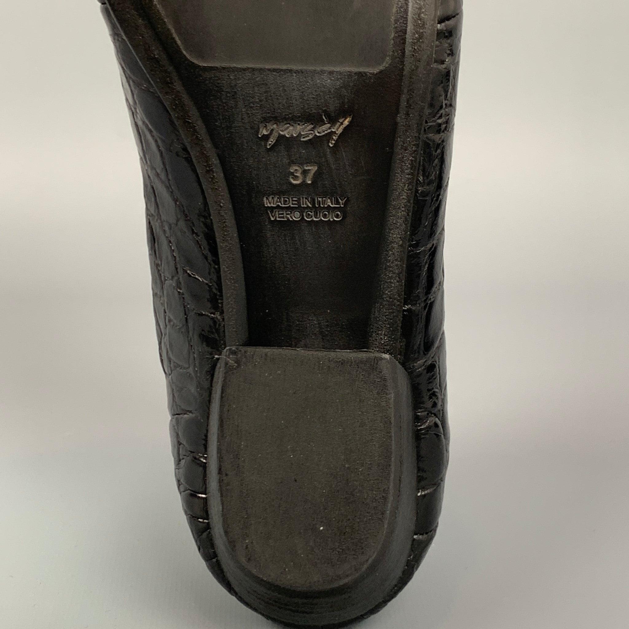 MARSELL Size 7 Black Embossed Leather Flat Laces For Sale 3