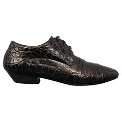 MARSELL Size 7 Black Embossed Leather Flat Laces