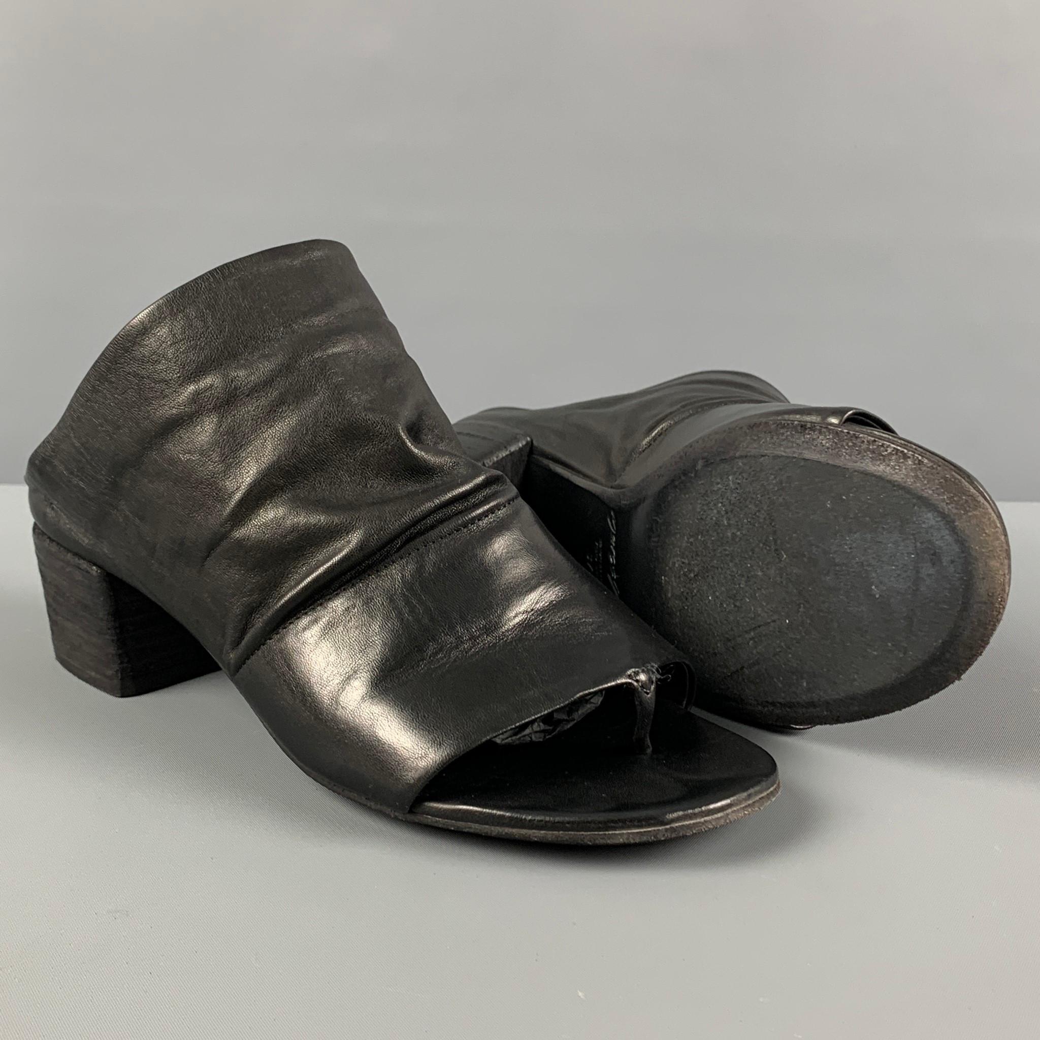 MARSELL Size 7 Black Leather Peep Toe Sandals In Good Condition In San Francisco, CA