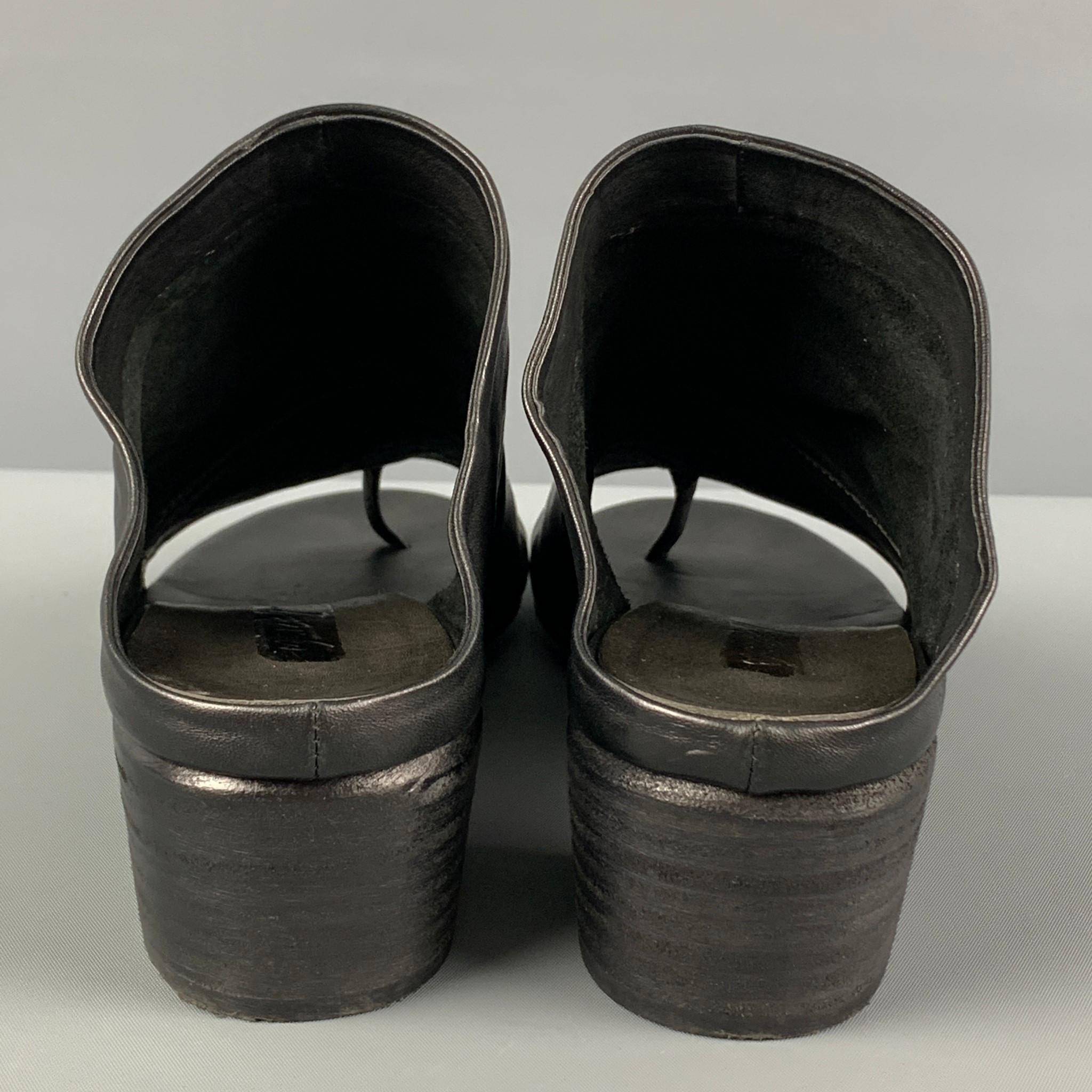MARSELL Size 7 Black Leather Peep Toe Sandals 1