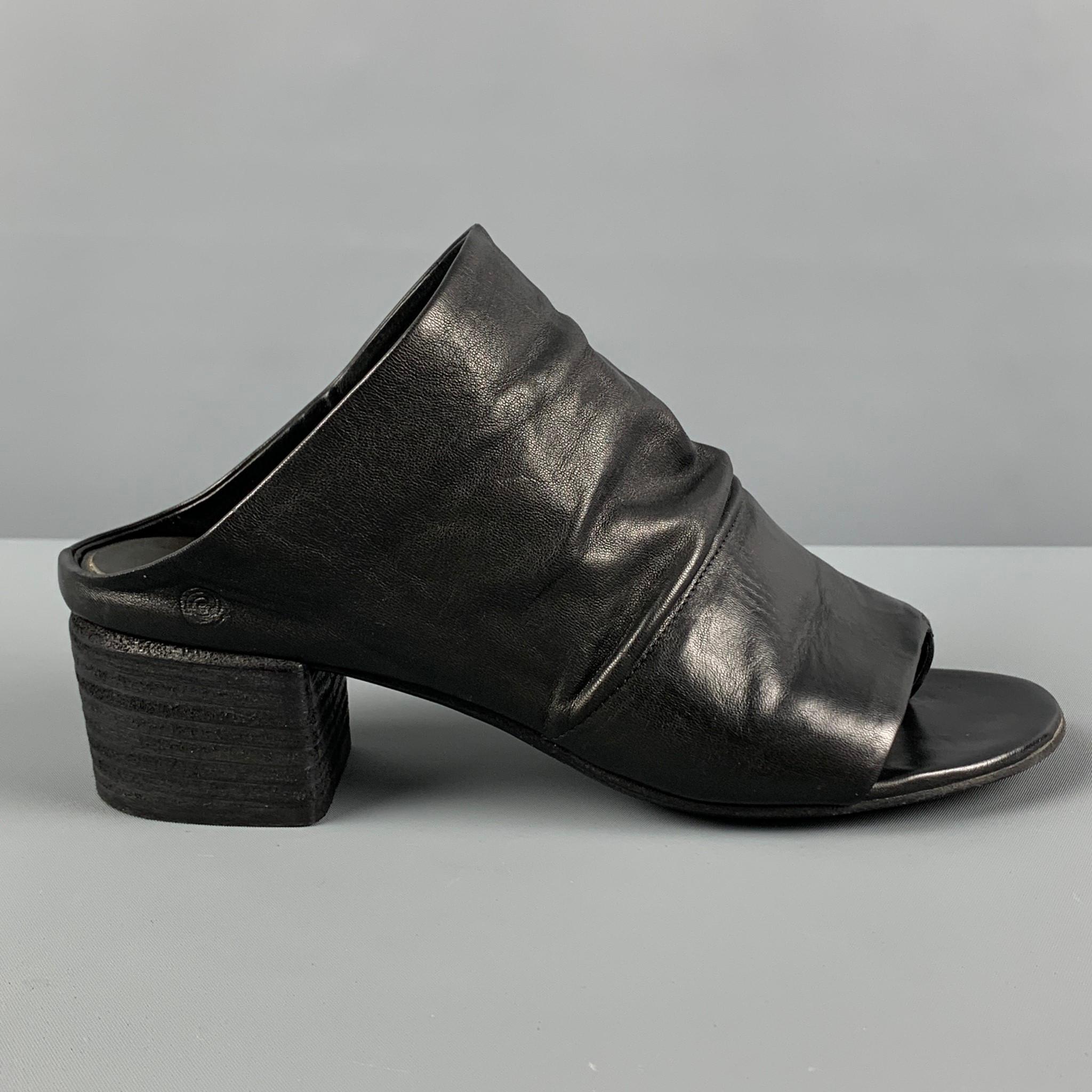 MARSELL Size 7 Black Leather Peep Toe Sandals