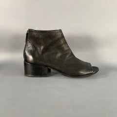 MARSELL Taille 7.5 Cuir noir Peep Toe Stacked Heel Ankle Boots