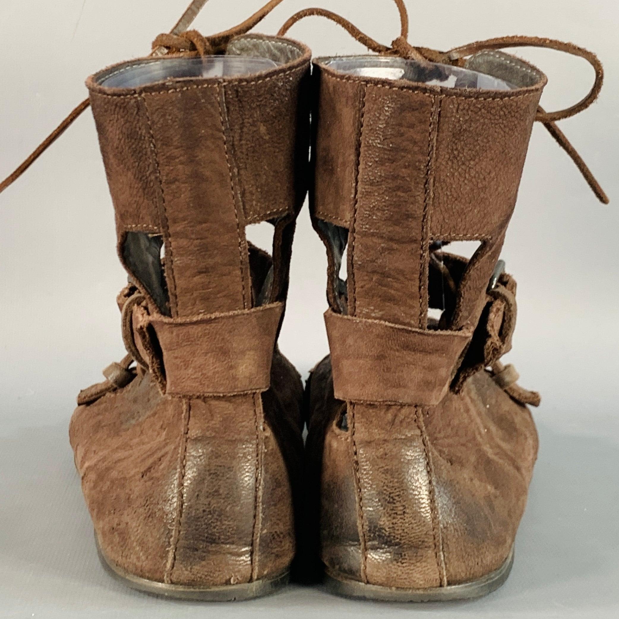 MARSELL Botas de cordones gladiadoras de cuero marrón talla 7,5 Negro en venta