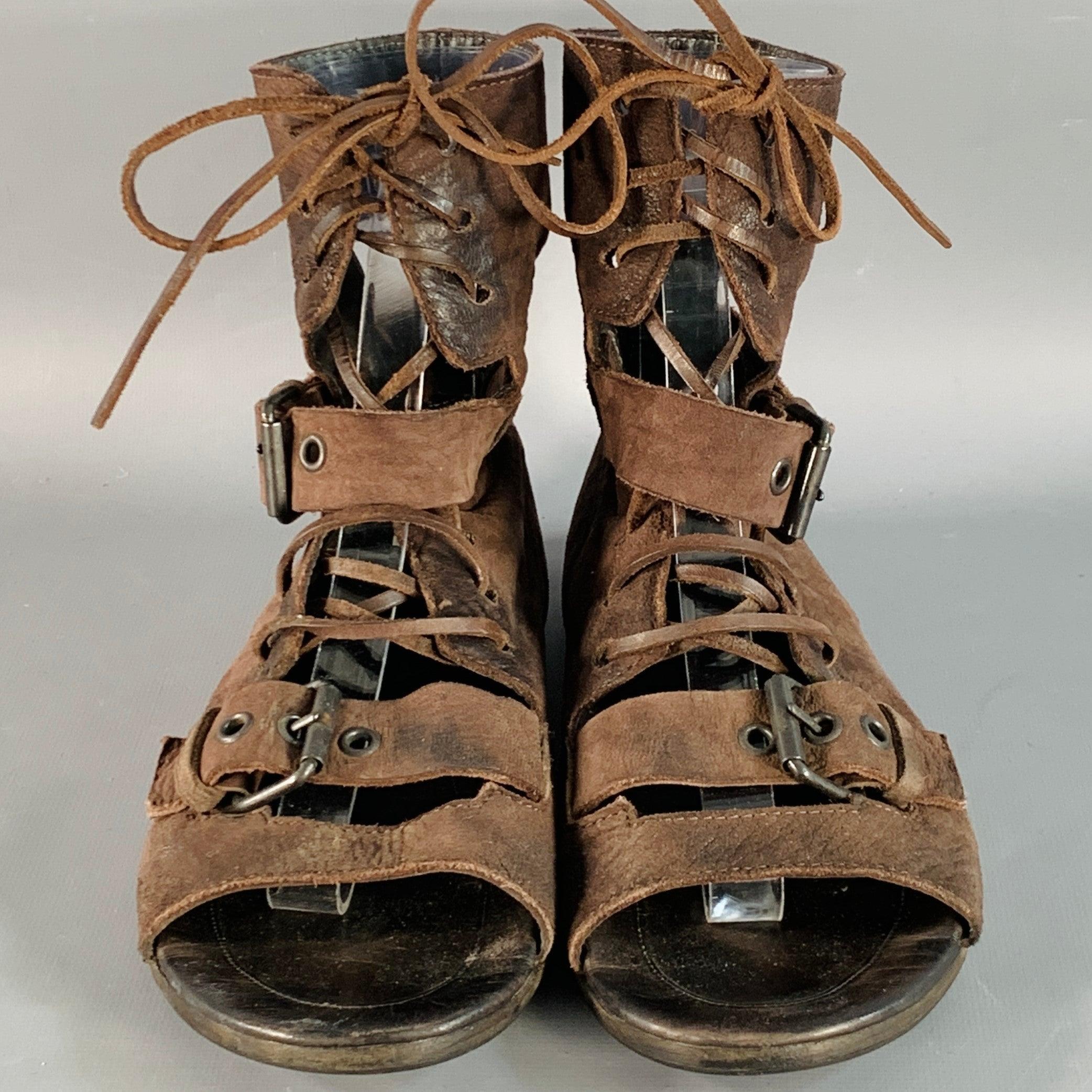 MARSELL Botas de cordones gladiadoras de cuero marrón talla 7,5 en Bueno estado para la venta en San Francisco, CA