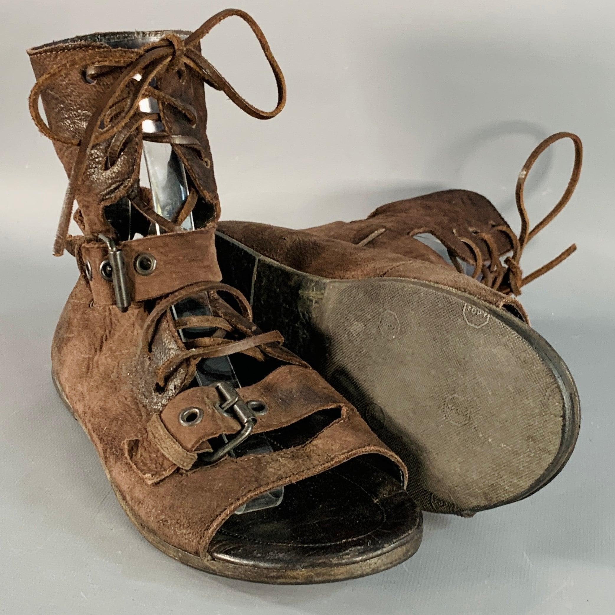 De las mujeres MARSELL Botas de cordones gladiadoras de cuero marrón talla 7,5 en venta