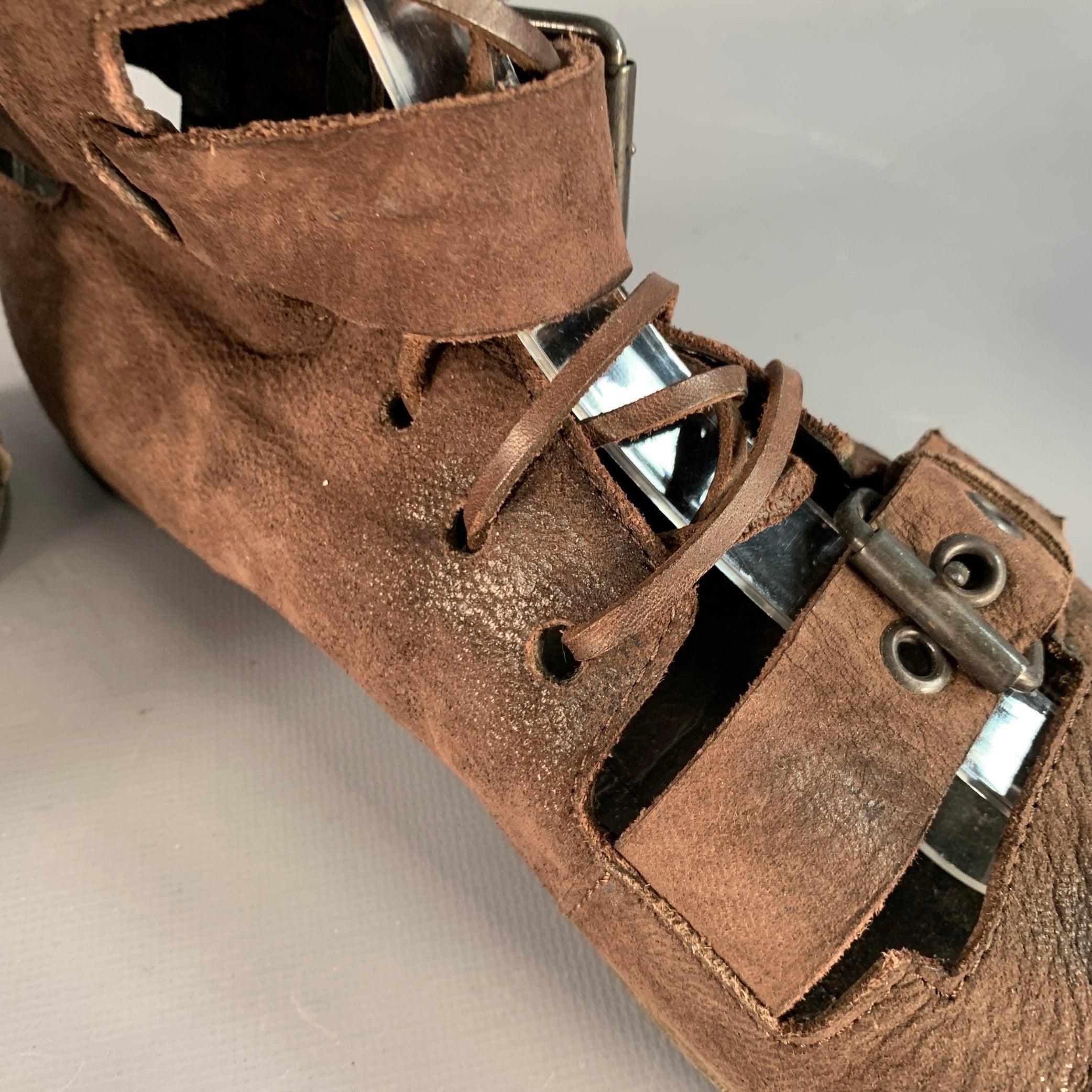 MARSELL Botas de cordones gladiadoras de cuero marrón talla 7,5 en venta 2
