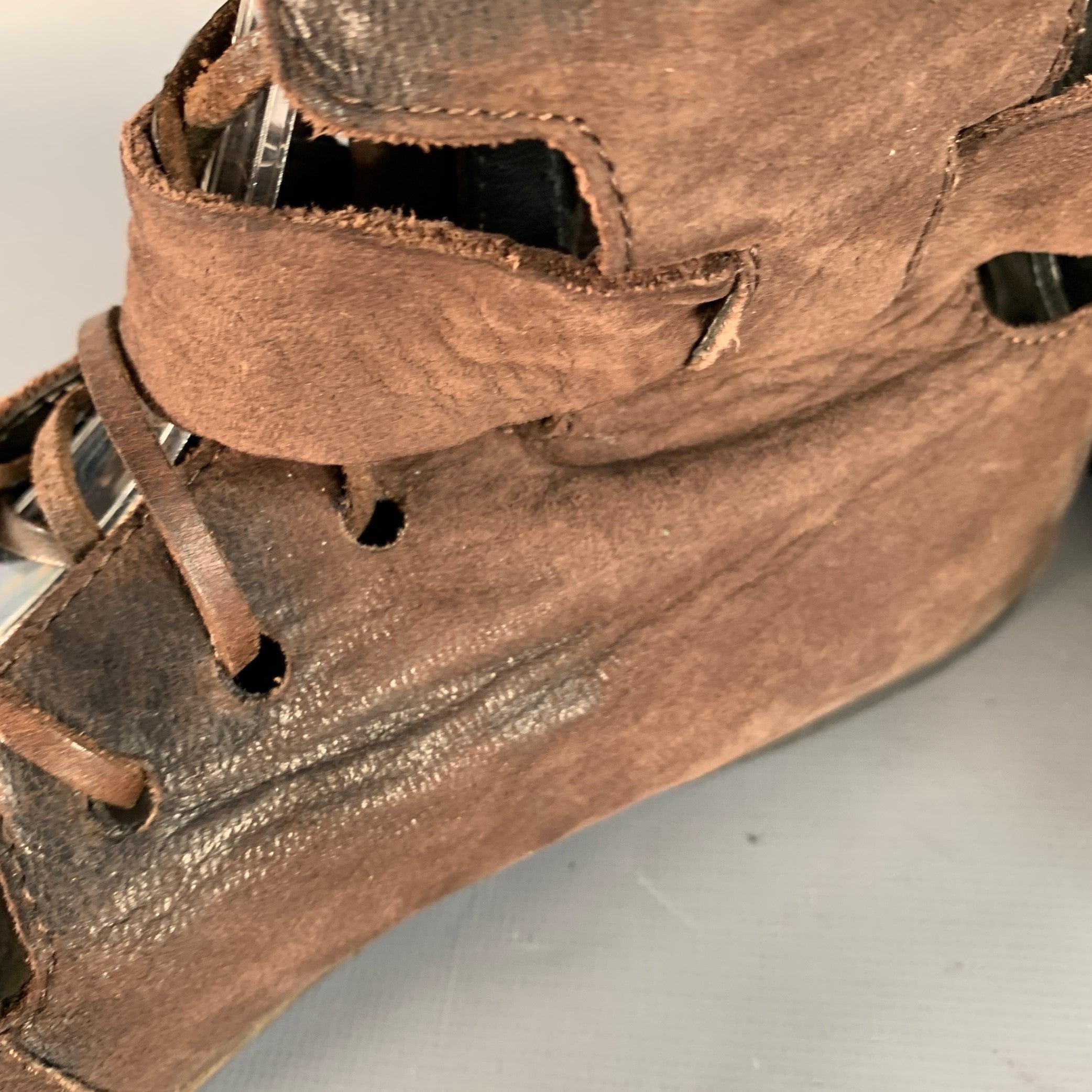 MARSELL Botas de cordones gladiadoras de cuero marrón talla 7,5 en venta 3