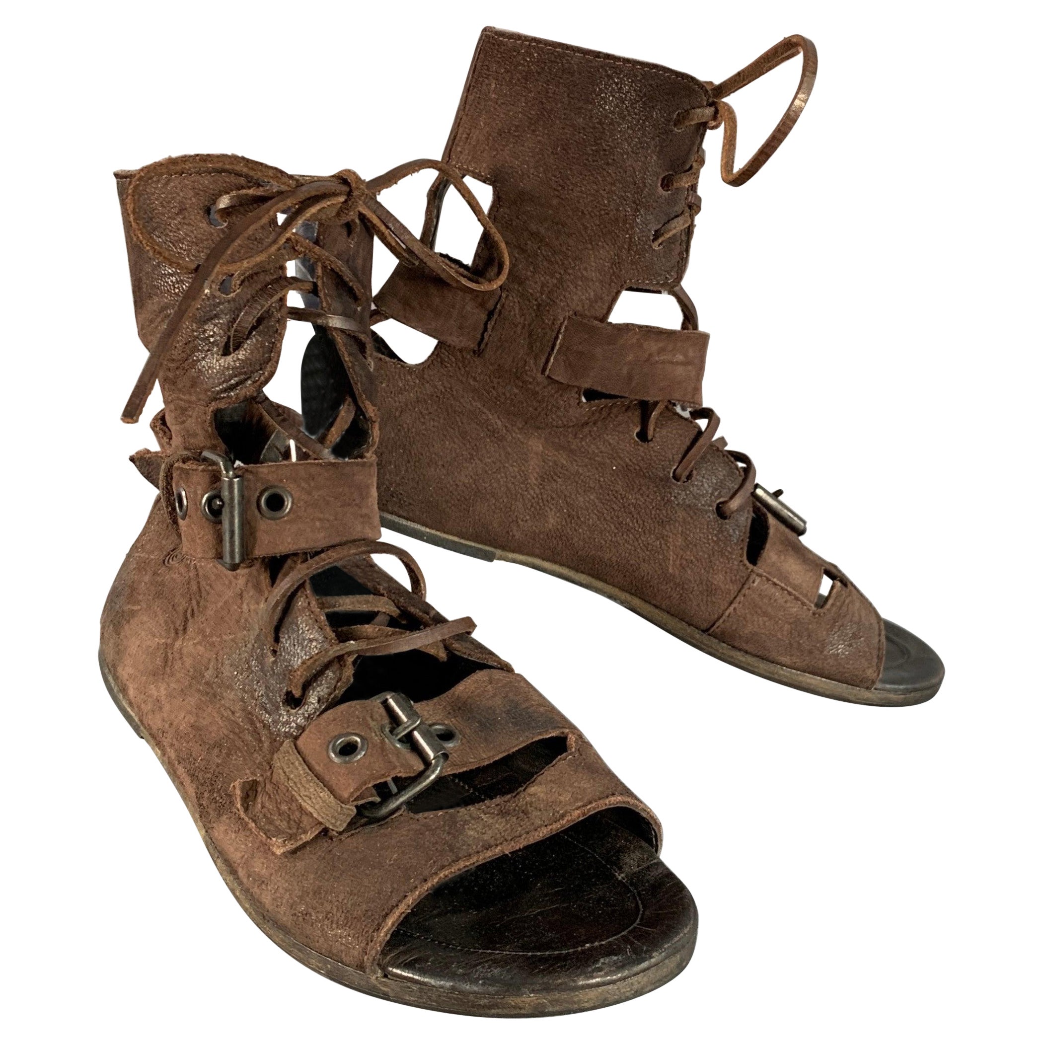 MARSELL Botas de cordones gladiadoras de cuero marrón talla 7,5 en venta