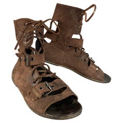 MARSELL Botas de cordones gladiadoras de cuero marrón talla 7,5