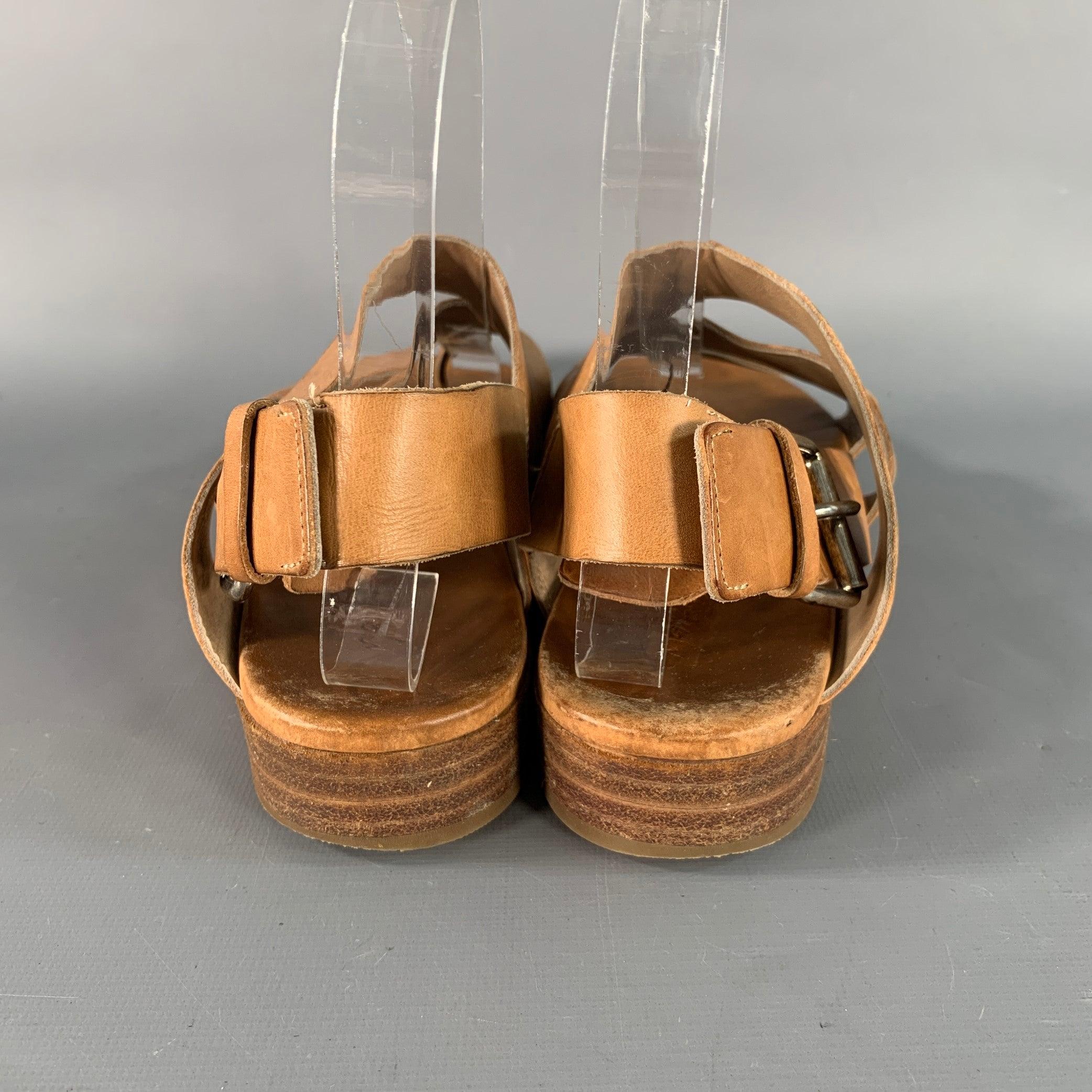 MARSELL Size 7.5 Brown Tan Strappy Flats In Good Condition For Sale In San Francisco, CA