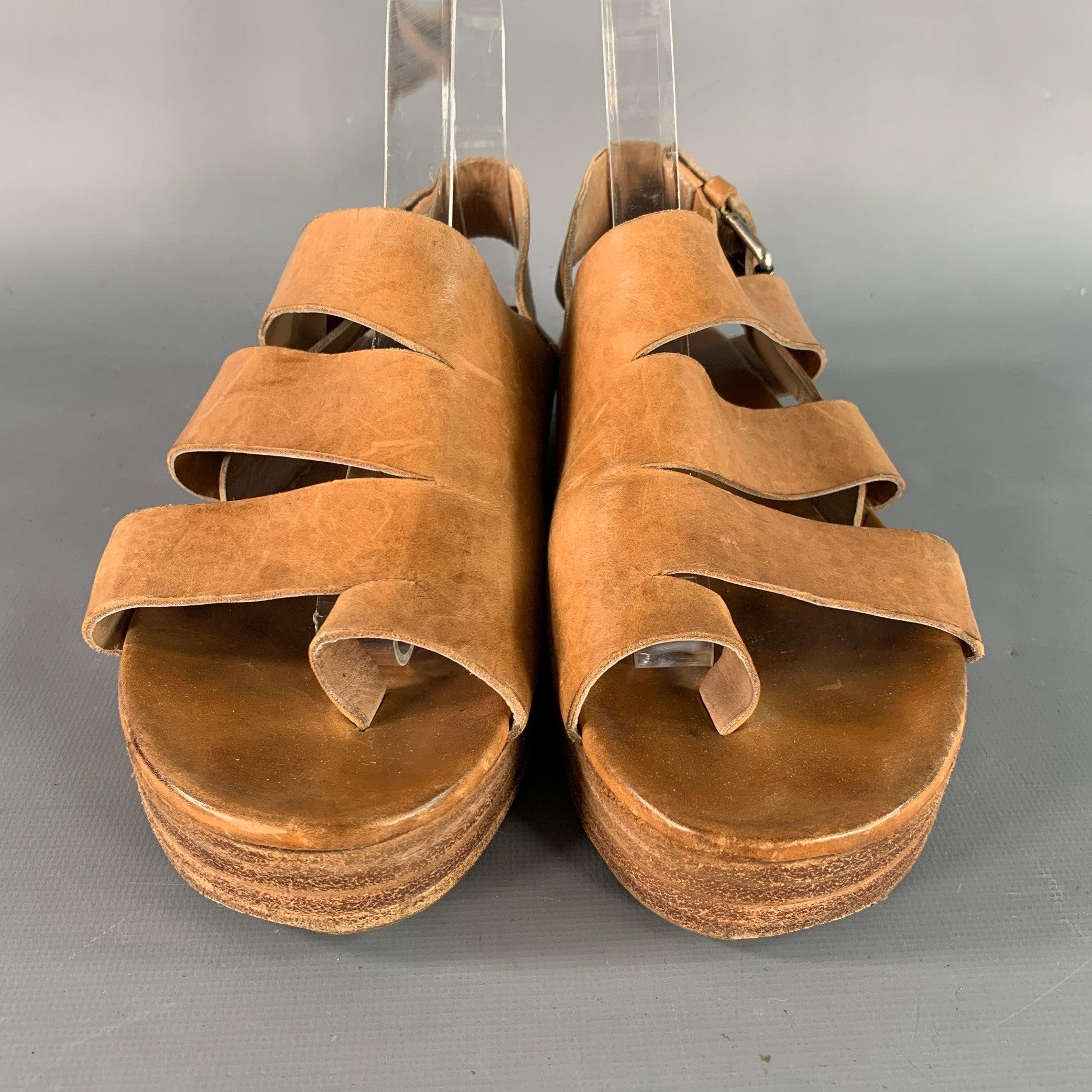 Women's MARSELL Size 7.5 Brown Tan Strappy Flats For Sale